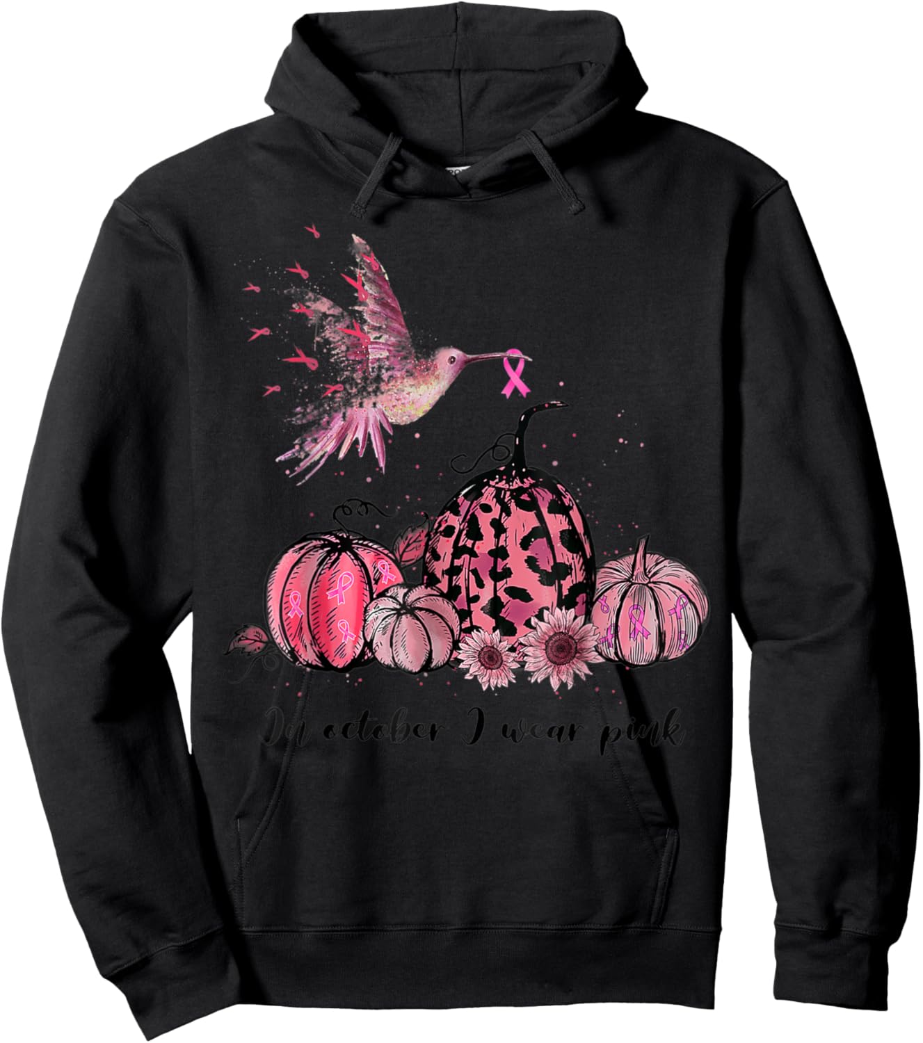 In October We Wear Pink Hummingbird Breast Cancer Awareness Hoodie - Hoodie | Black