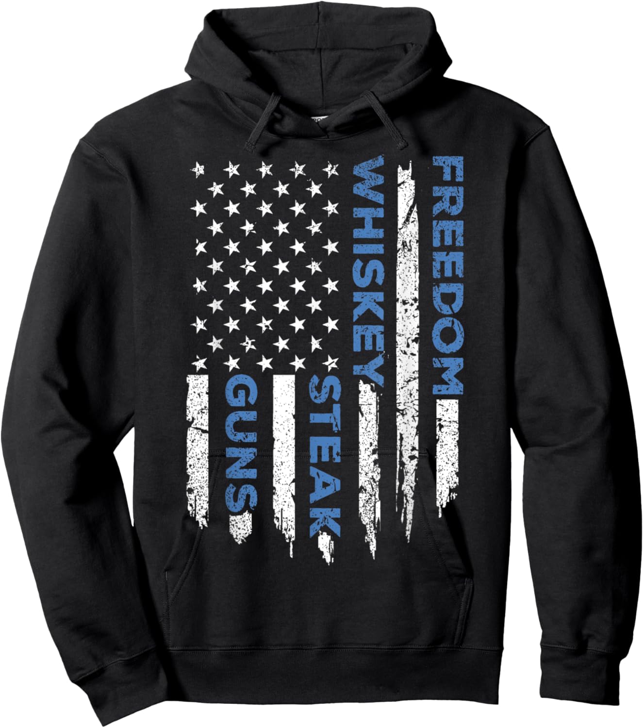 Freedom Whiskey Steak & Guns American Flag Patriotic Liberty Men Hoodie - Hoodie | Black