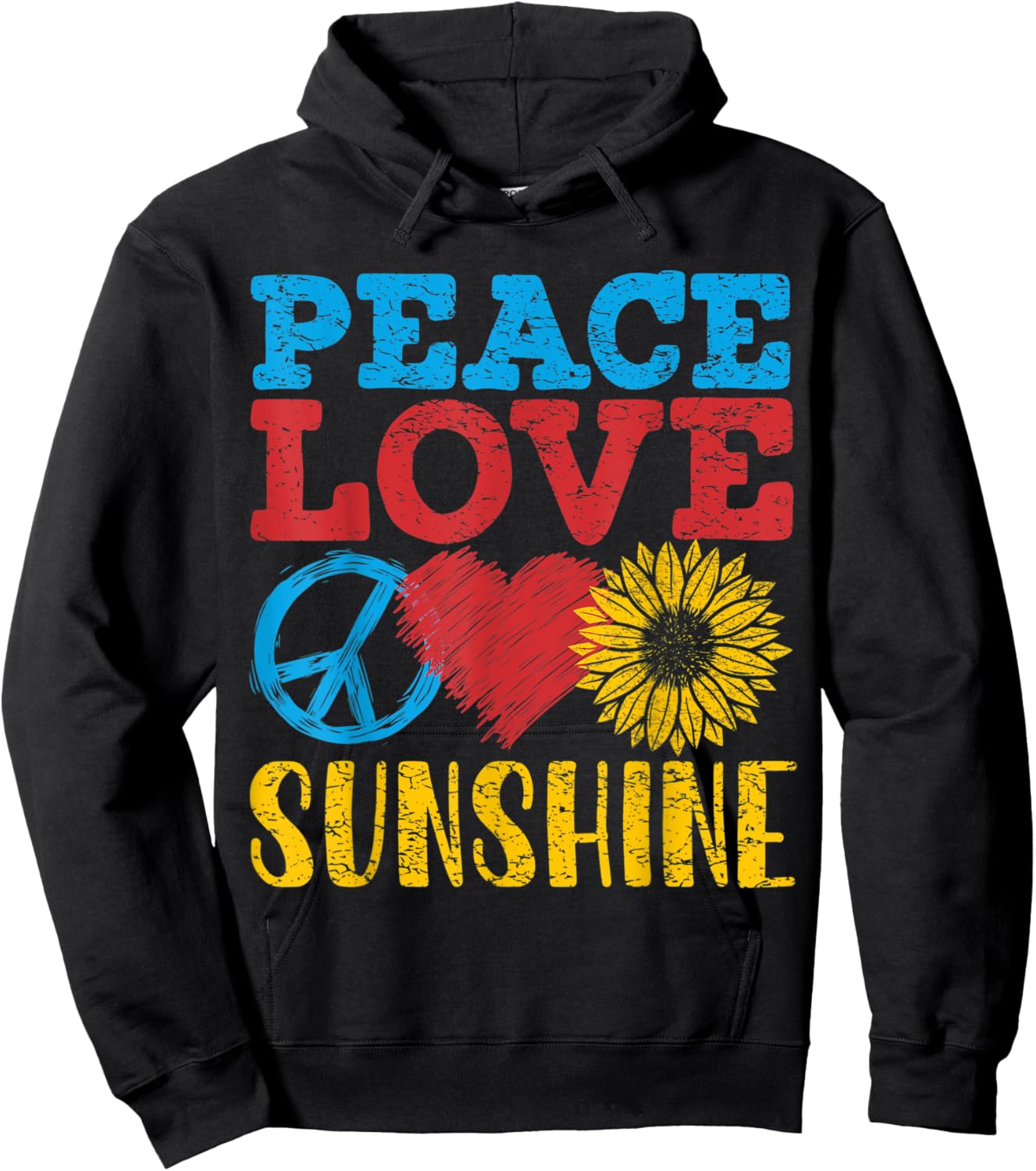 Peace Love Sunshine, Sunflower Women, Retro Hoodie - Hoodie | Black
