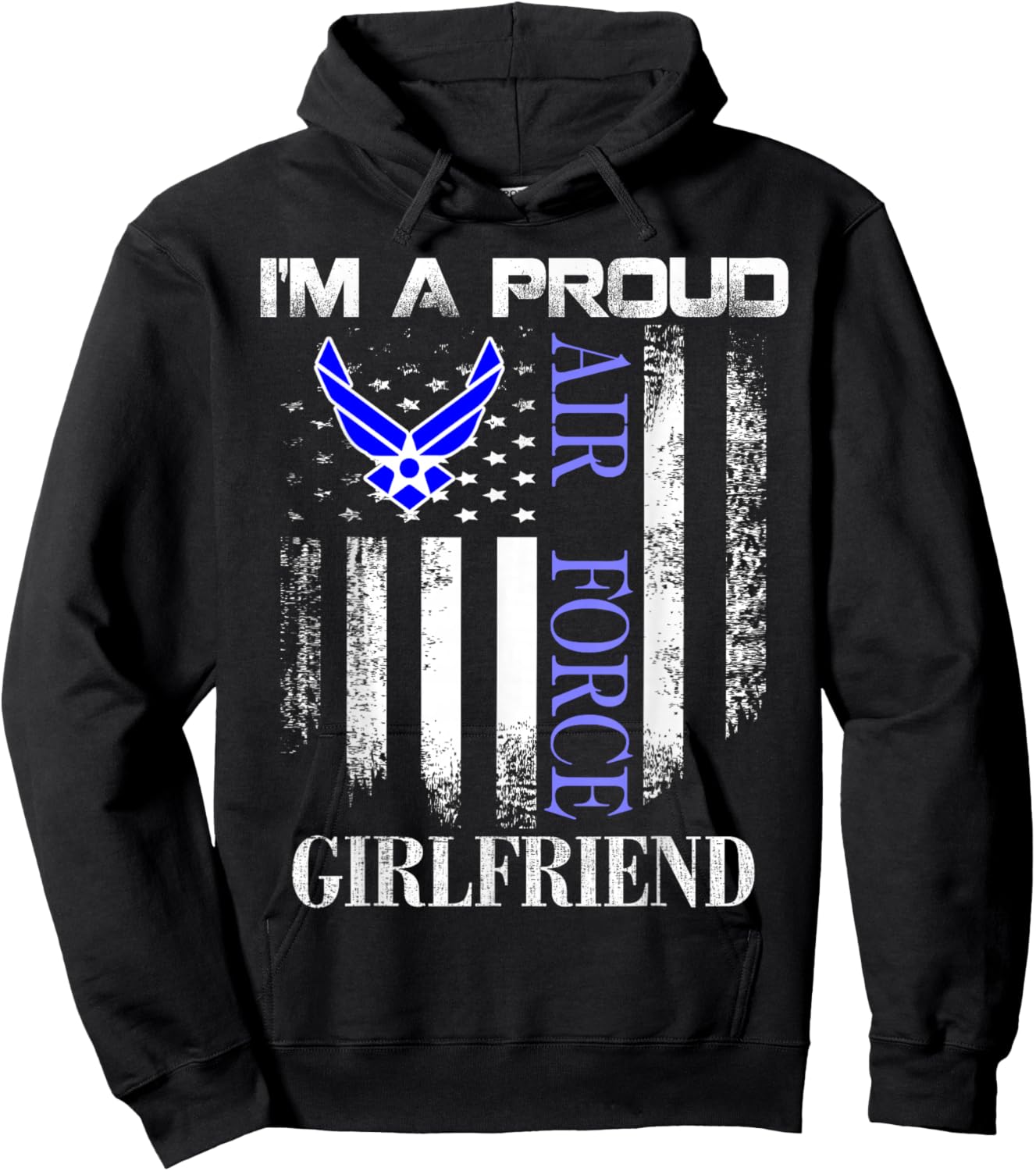 Vintage I'm A Proud Air Force Girlfriend With American Flag Hoodie - Hoodie | Black