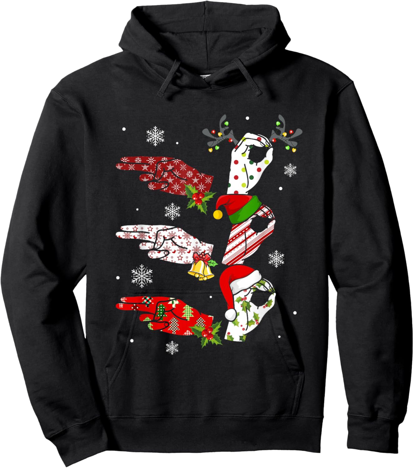 Ho Ho ASL Sign Language Deaf Pride Family Pajamas Christmas Hoodie - Hoodie | Black