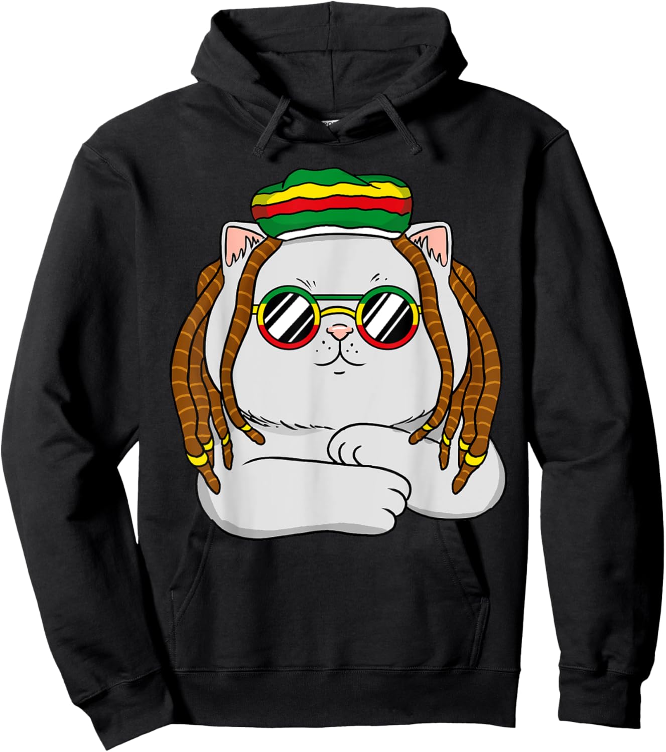 Rasta Cat Funny Kitten, Reggae Rastafarian Jamaican Pride Hoodie - Hoodie | Black