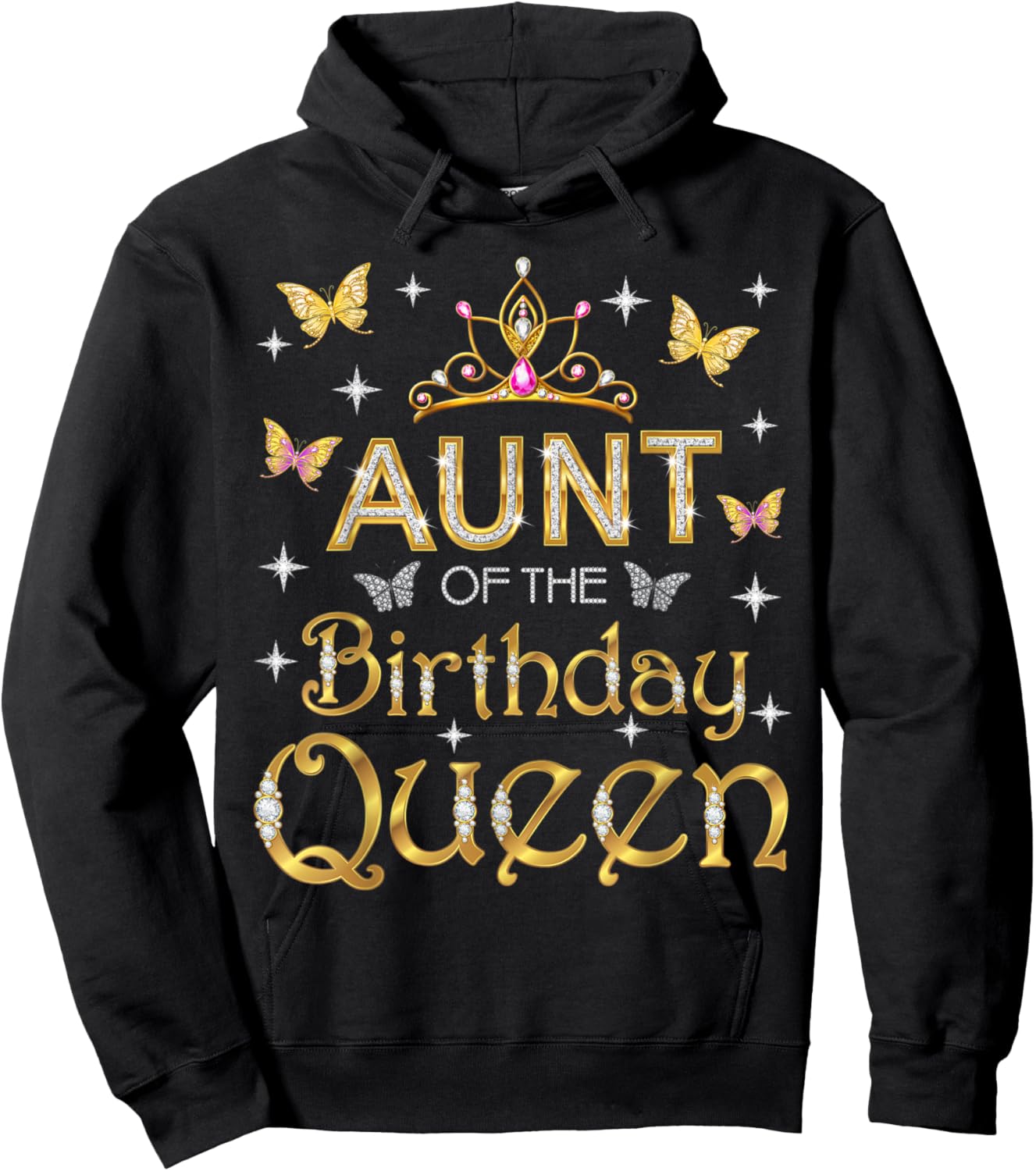 Aunt Of The Birthday Queen Birthday Party Family Matching Hoodie - Hoodie | Black