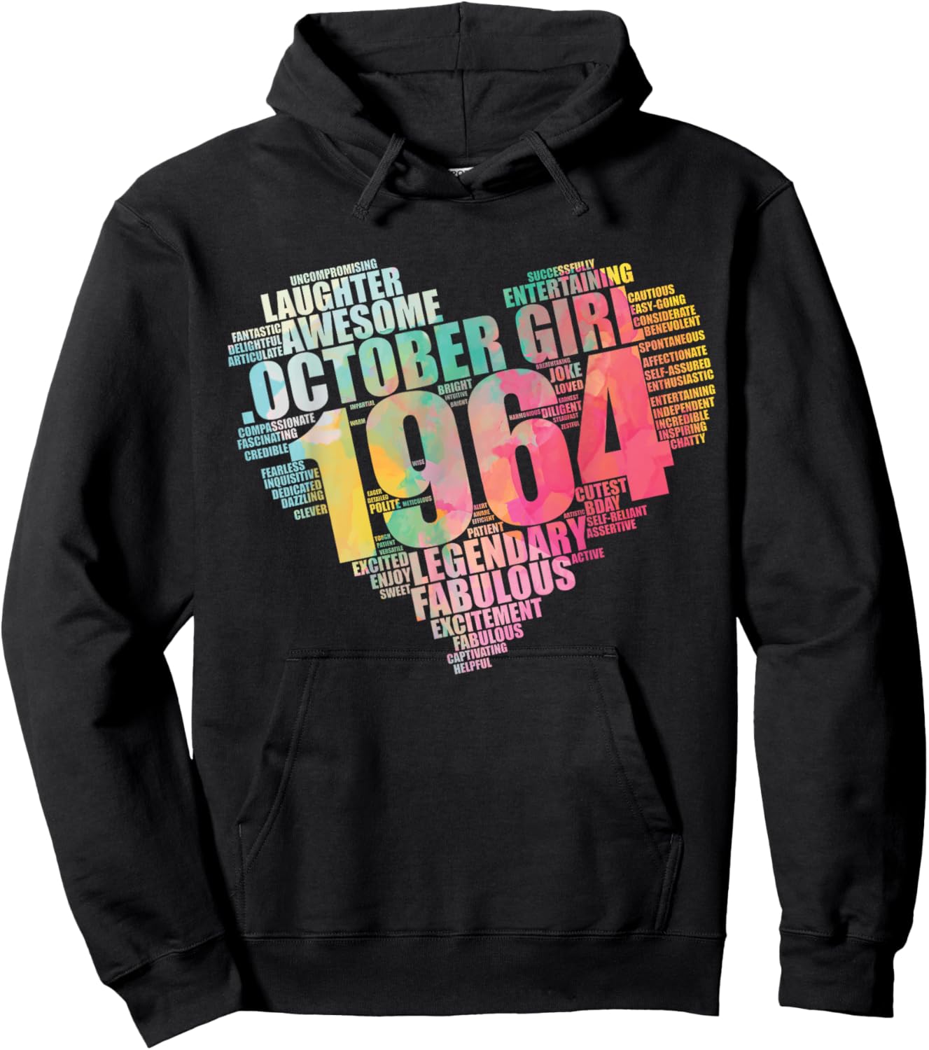 Fabulous October 1964 Girl 60 Legendary 60th Birthday Heart Hoodie - Hoodie | Black