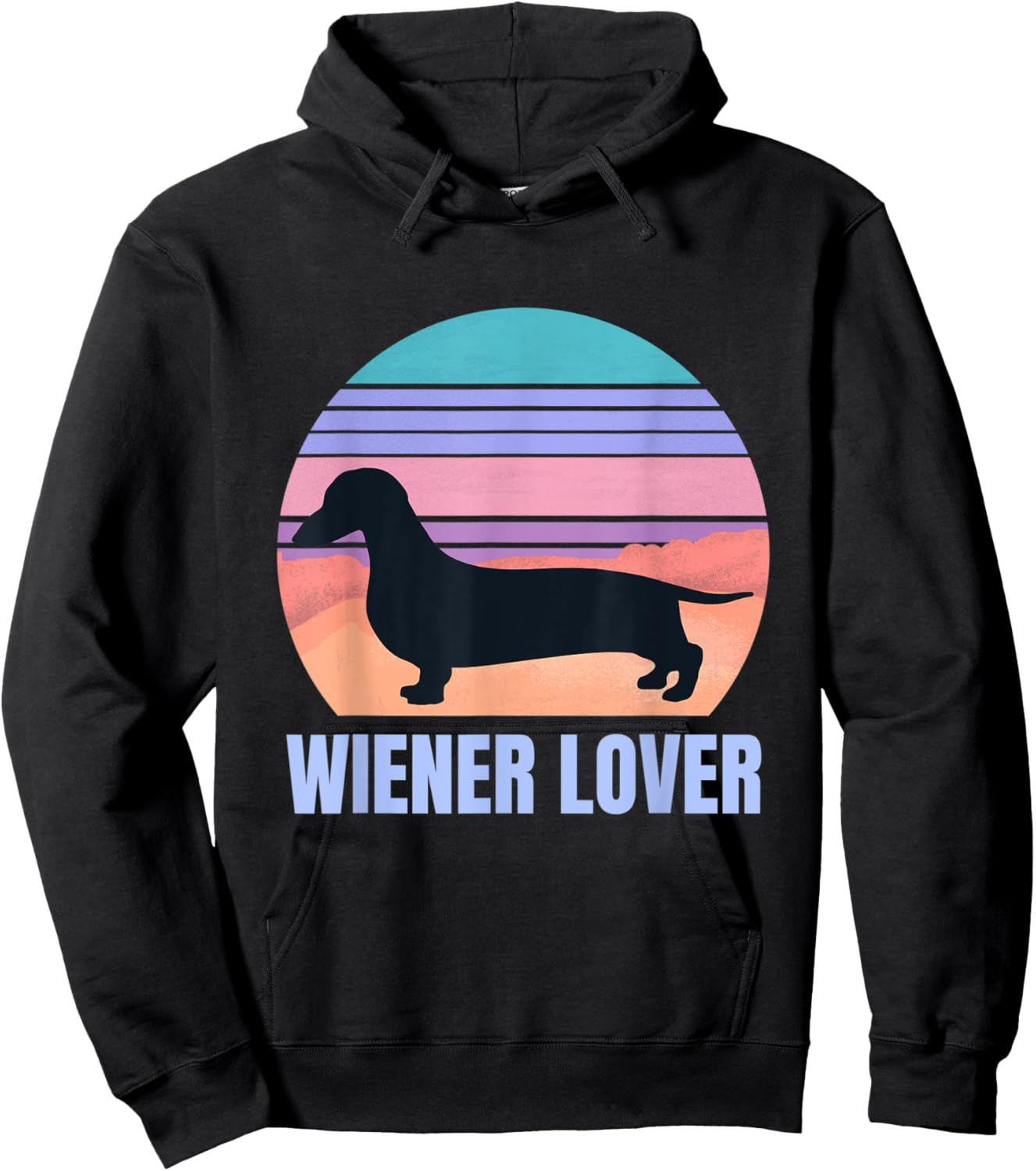 Retro Wiener Lover Gift Dachshund Owner Sunset Silhouette Hoodie - Hoodie | Black