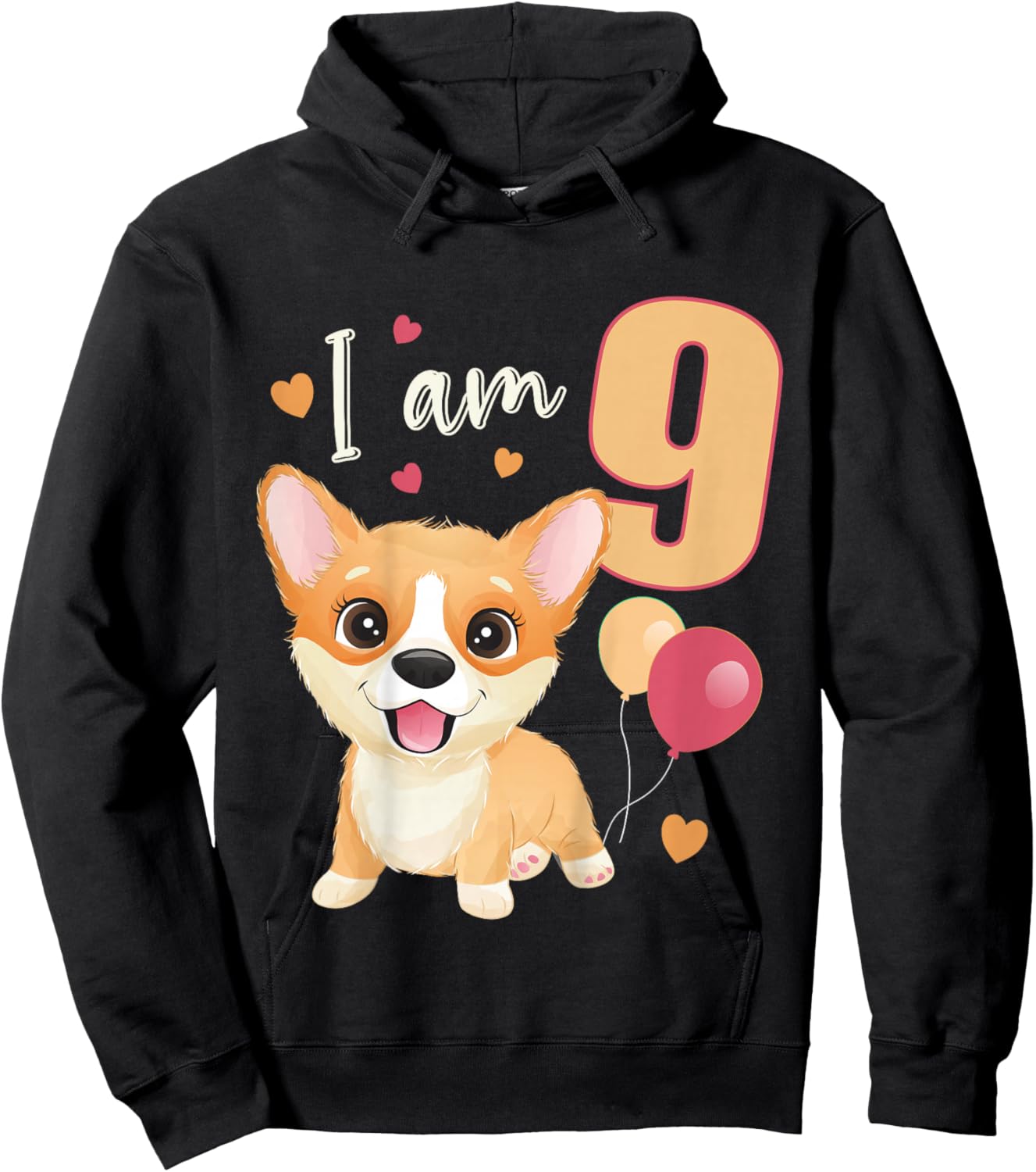 Kids 9 Years old 9 birthday outfit Boy girl Dog Corgi Hoodie - Hoodie | Black