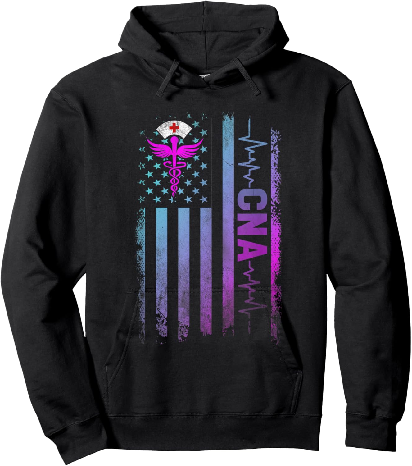 CNA Job Certified Nursing Assistant USA Flag Women Men Hoodie - Hoodie | Black