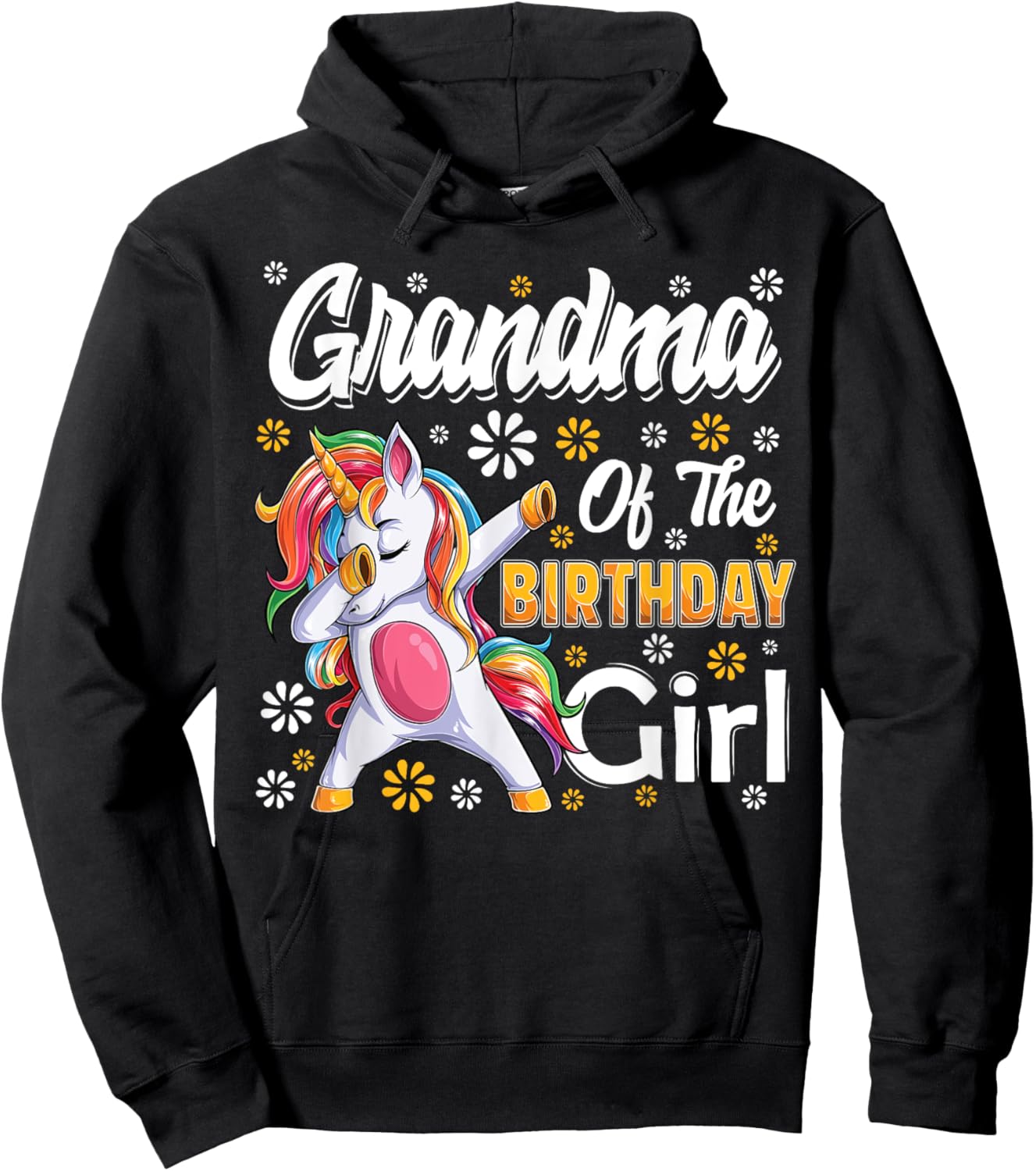awesome dabbing unicorn birthday Grandma Family Matching Hoodie - Hoodie | Black