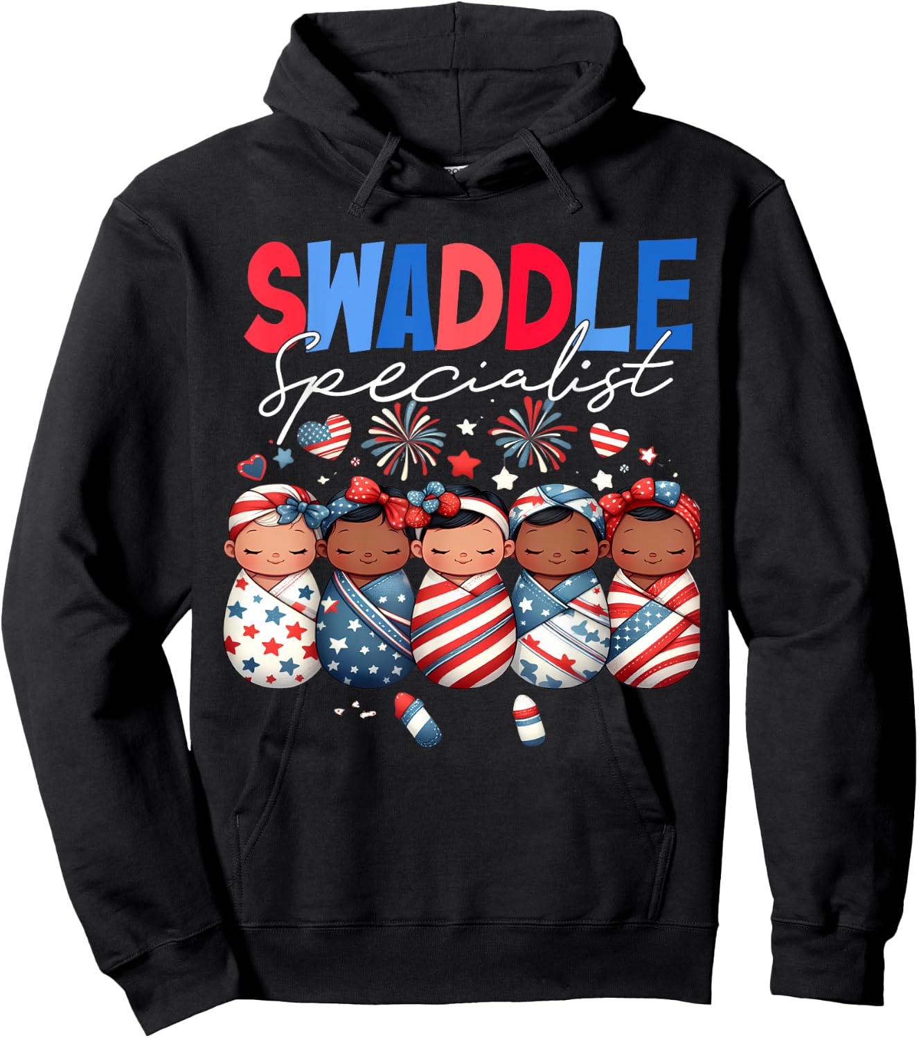 Swaddle Specialist NICU Mother Baby Nurse 4th Of July USA Hoodie - Hoodie | Black