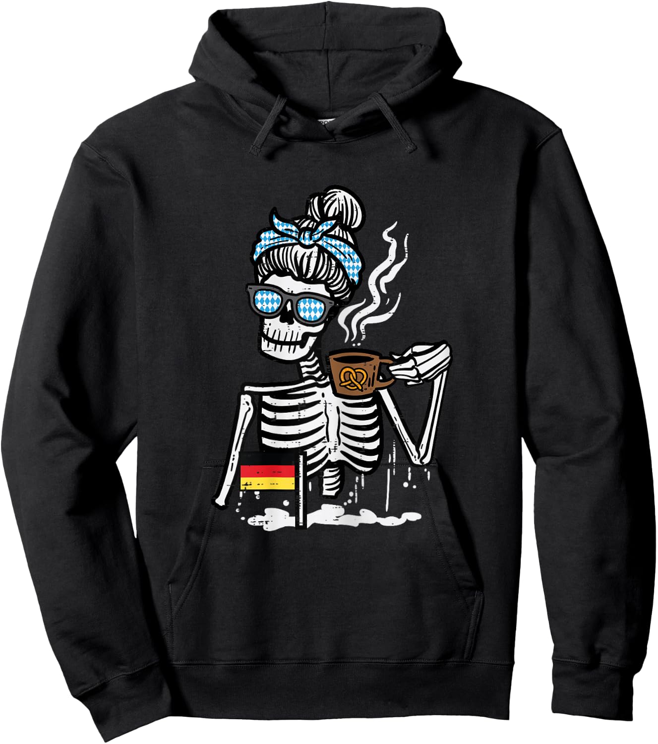 Oktoberfest Skeleton Messy Bun Coffee German Mom Women Girls Hoodie - Hoodie | Black