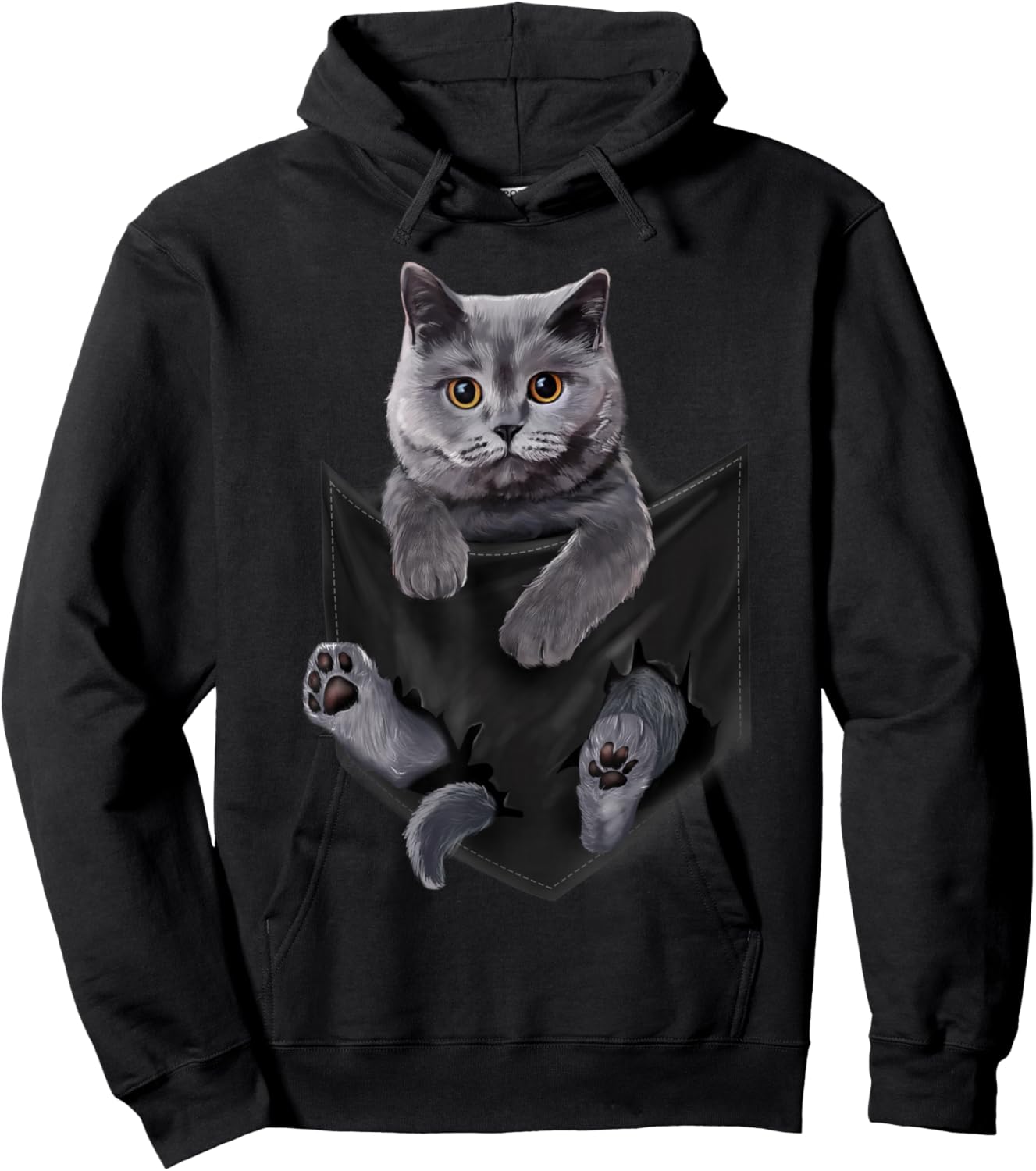 British Grey Cat in Pocket Cats Shirt Gifts Hoodie - Hoodie | Black
