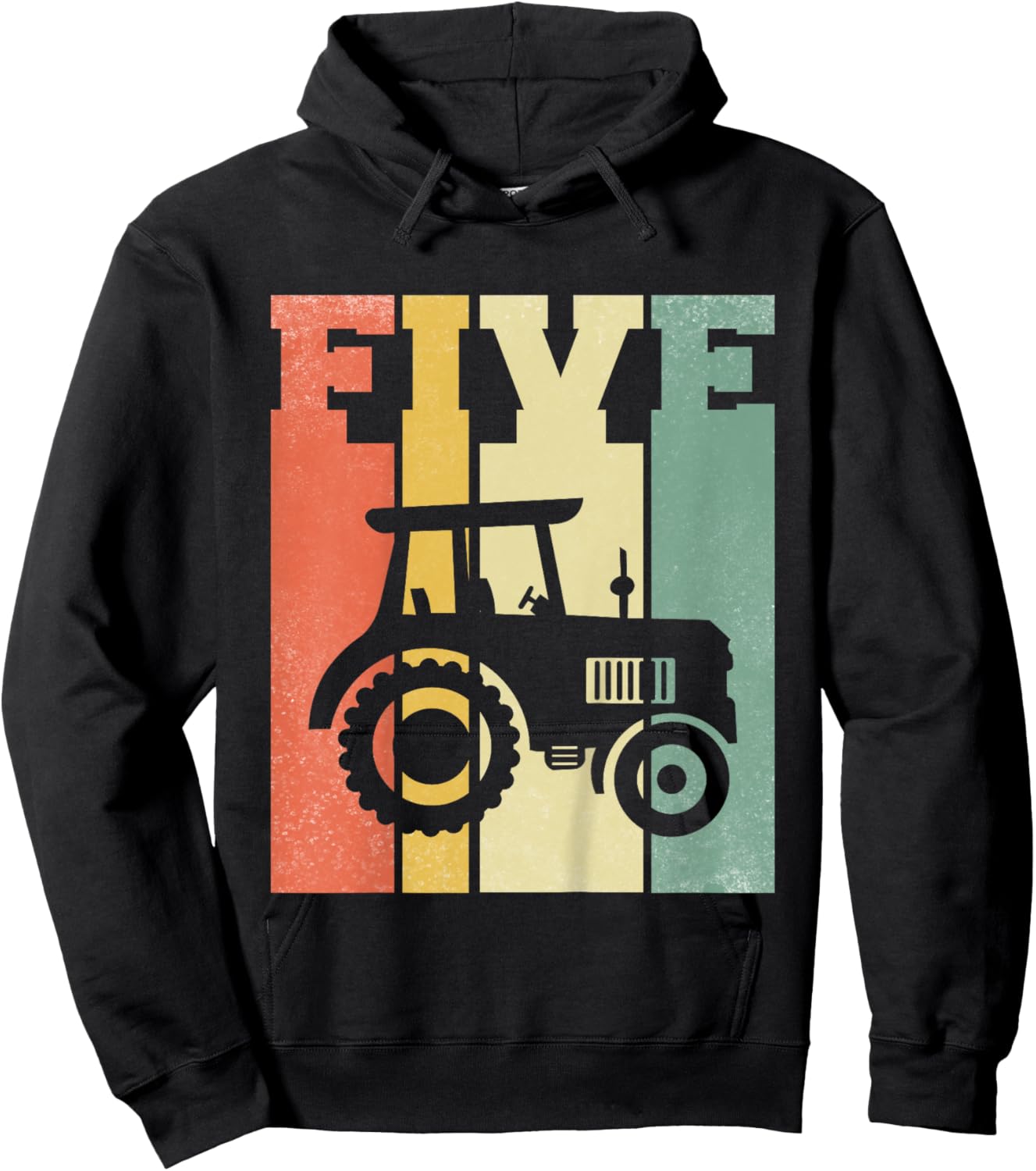 Vintage Farm Tractor Five Year 5th Birthday Farmer Barnyard Hoodie - Hoodie | Black