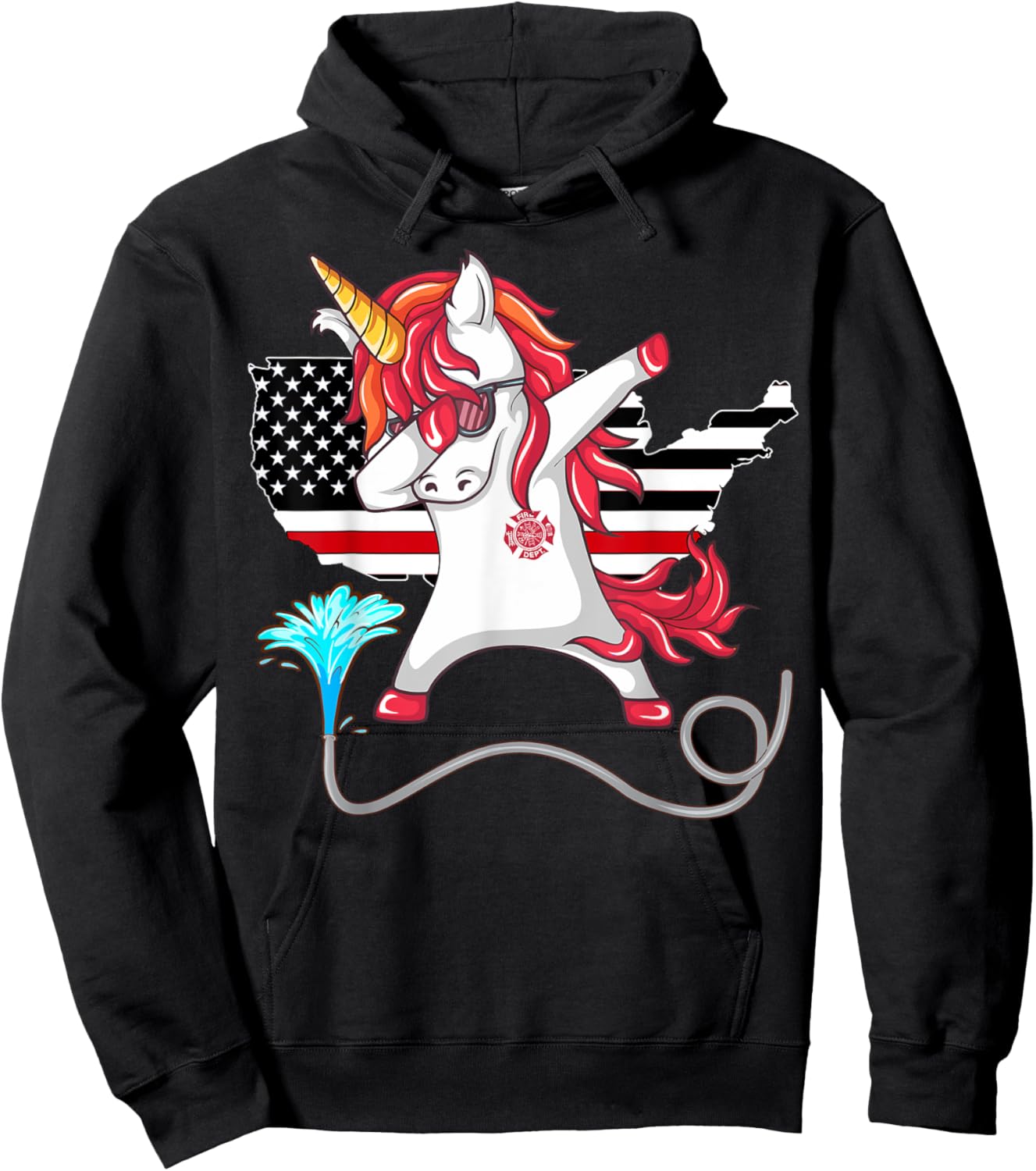 Unicorn Firefighter Fireman Thin Red Line Gift Women Hoodie - Hoodie | Black