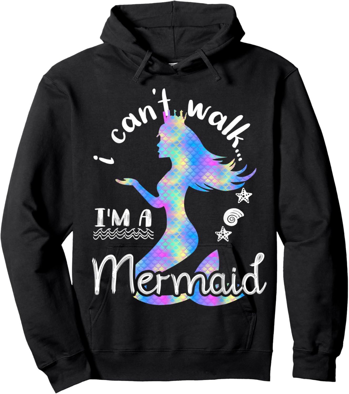 I Cant Walk Im a Mermaid Cute Funny Kids Girls Mermaid Hoodie - Hoodie | Black
