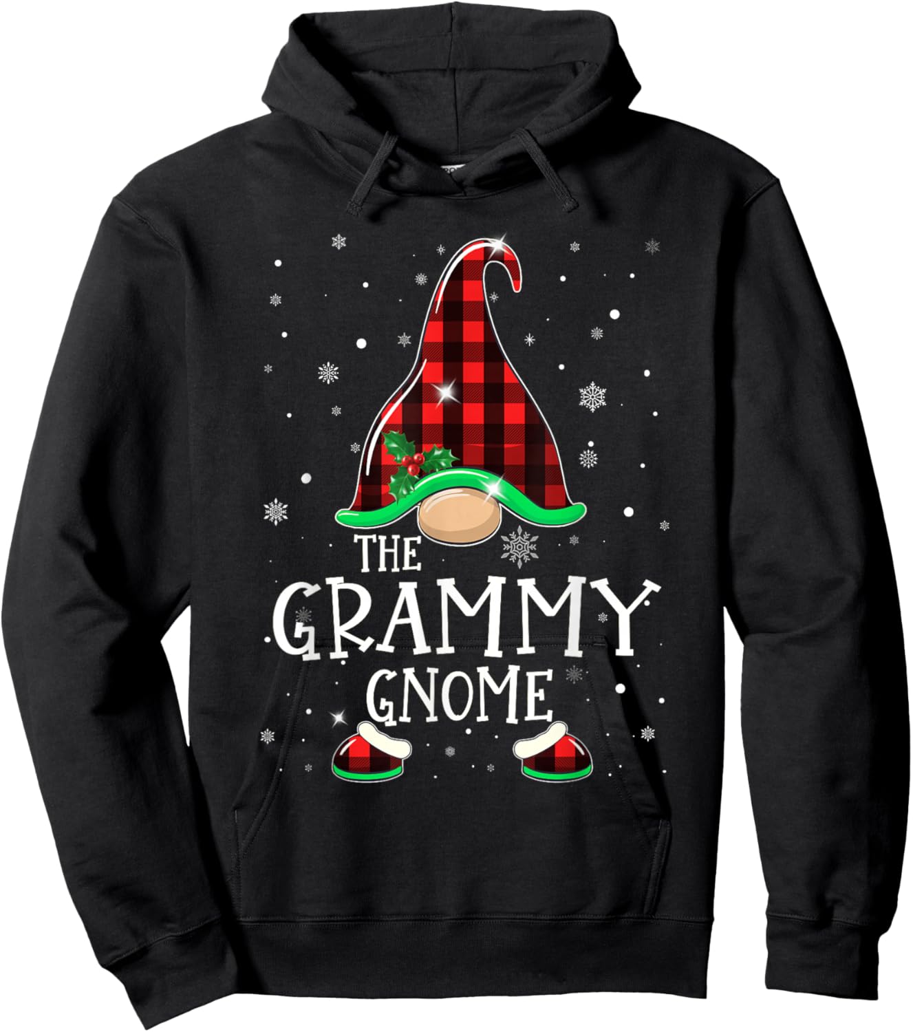 Funny GRAMMY Gnome Buffalo Plaid Matching Christmas Pajama Hoodie - Hoodie | Black
