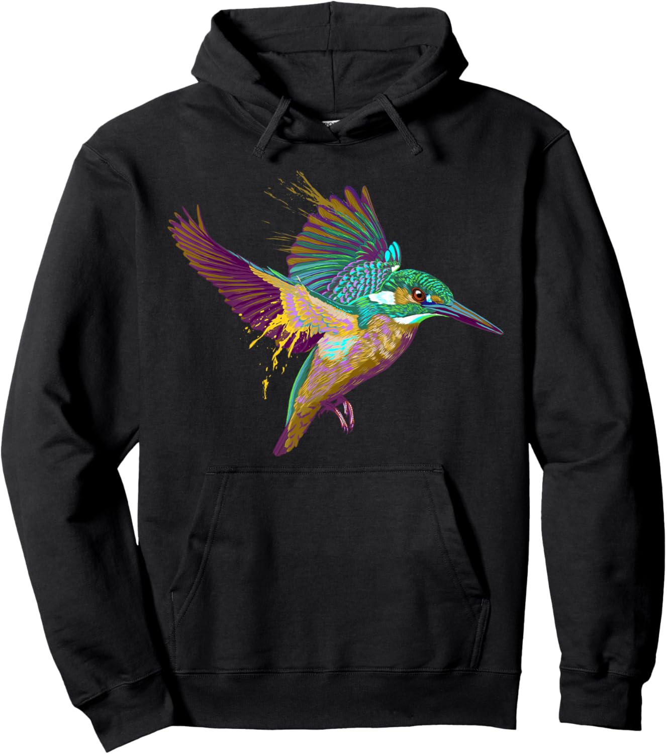 Colorful Splash Kingfisher Bird Hoodie - Hoodie | Black