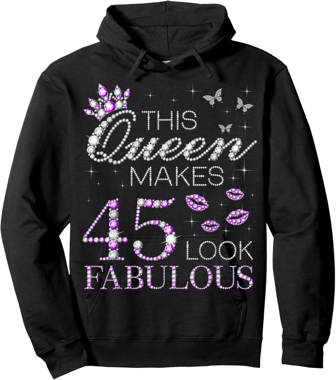 This Queen Makes 45 Look Fabulous 45th Birthday Purple Style Hoodie - Hoodie | Black