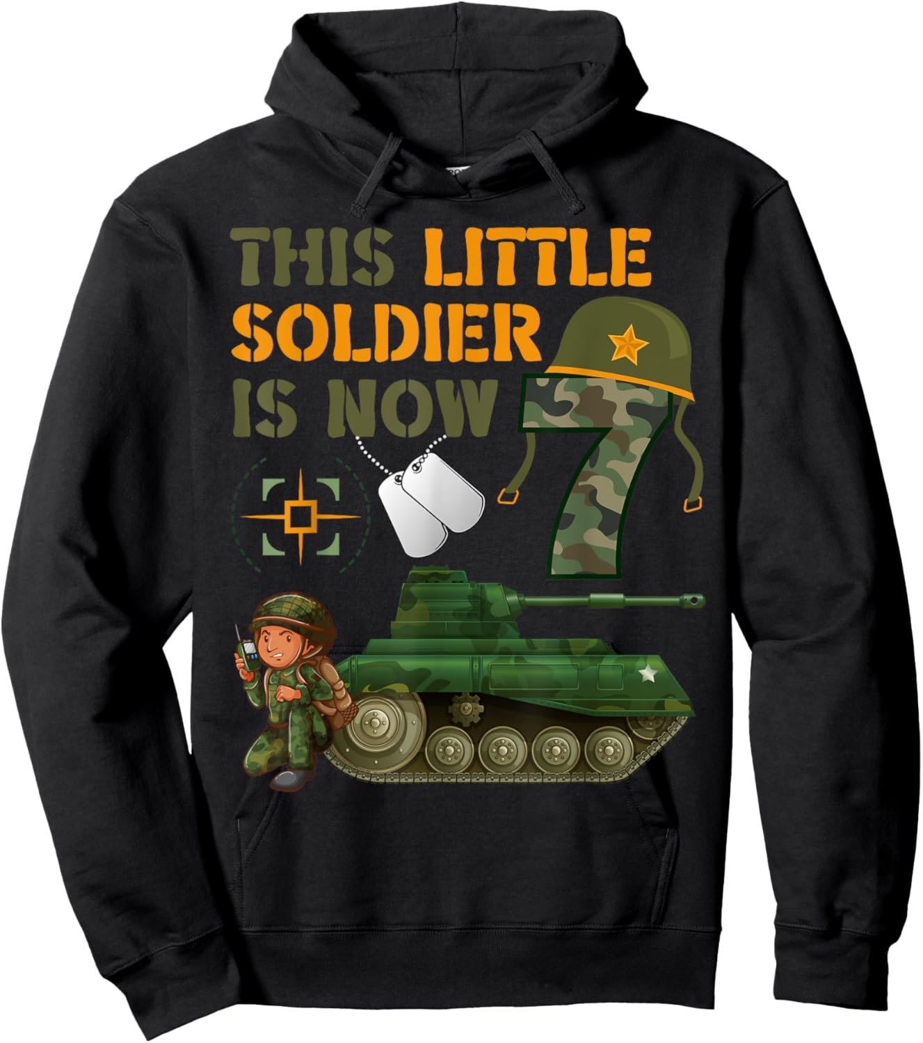 This Little Soldier Is Now 7 Army Tank 7th Birthday Hoodie - Hoodie | Black