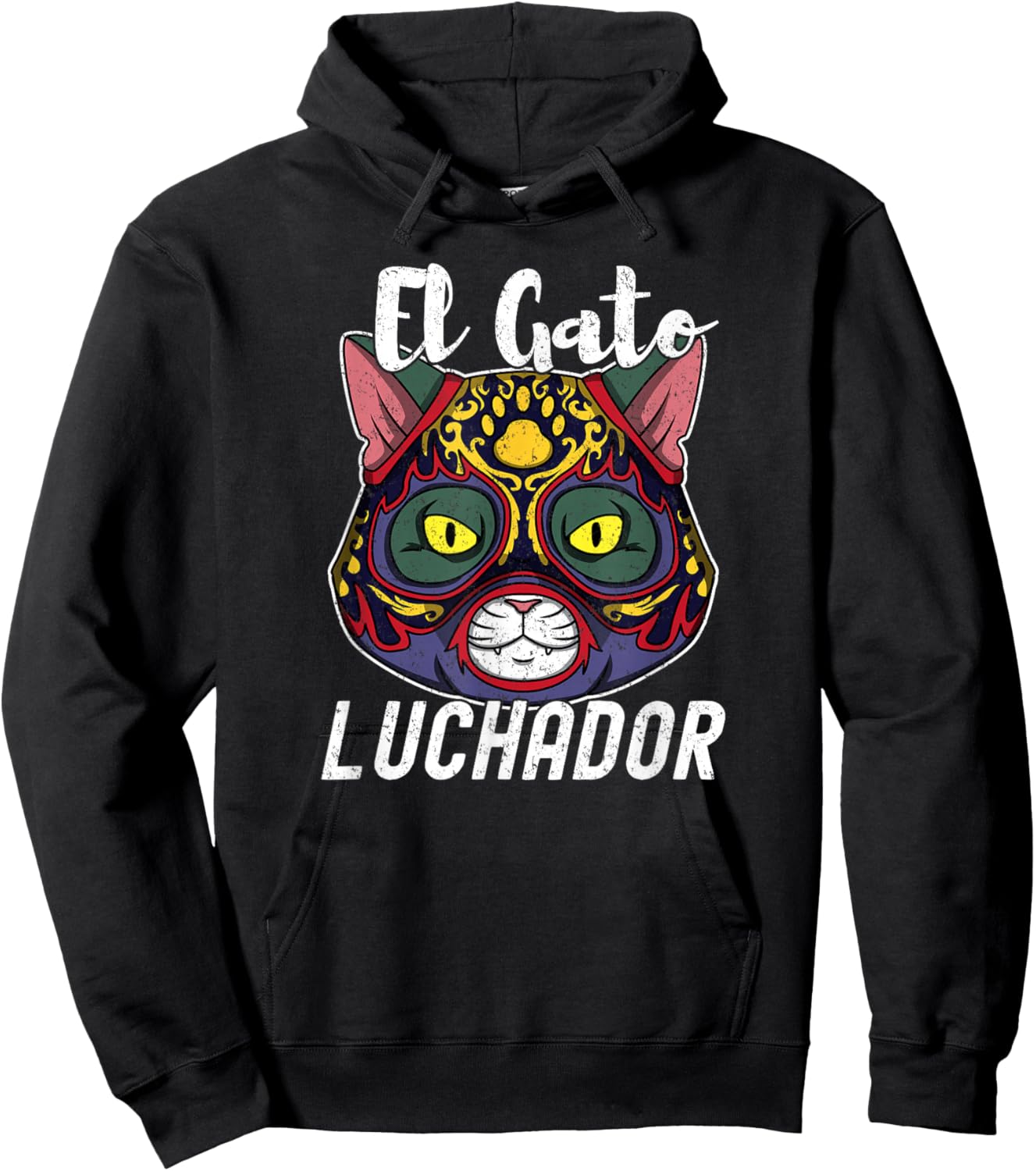Cat Wrestling El Gato Loco Luchador Funny Crazy Mexican Cat Men Women Hoodie - Hoodie | Black