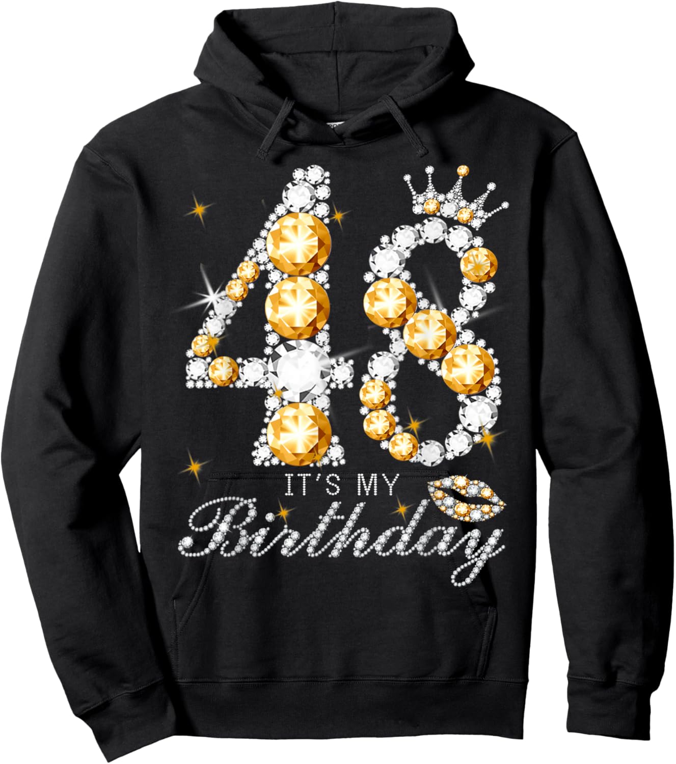 It's My 48th Birthday Queen 48 Years Old Shoes Crown Diamond Hoodie - Hoodie | Black