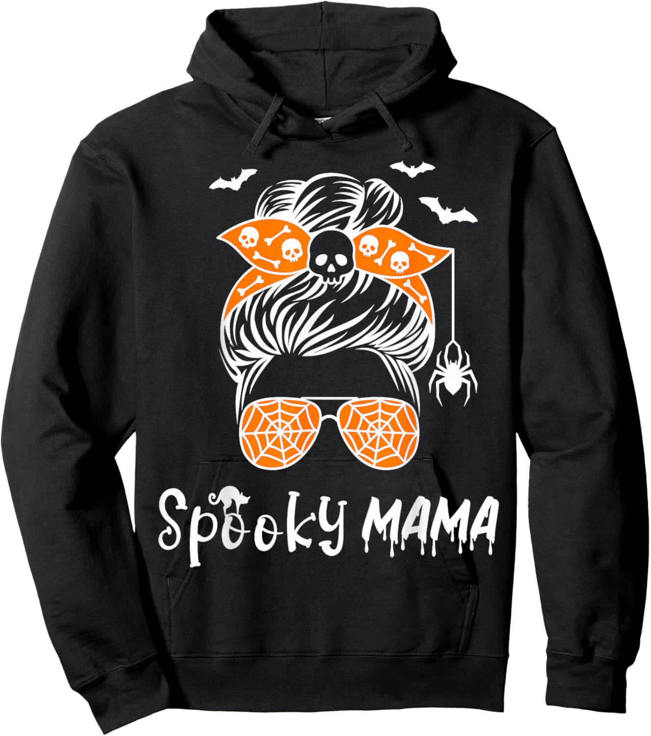 Messy Bun Spooky Mama Mom Funny Halloween Costume Skull Hoodie - Hoodie | Black