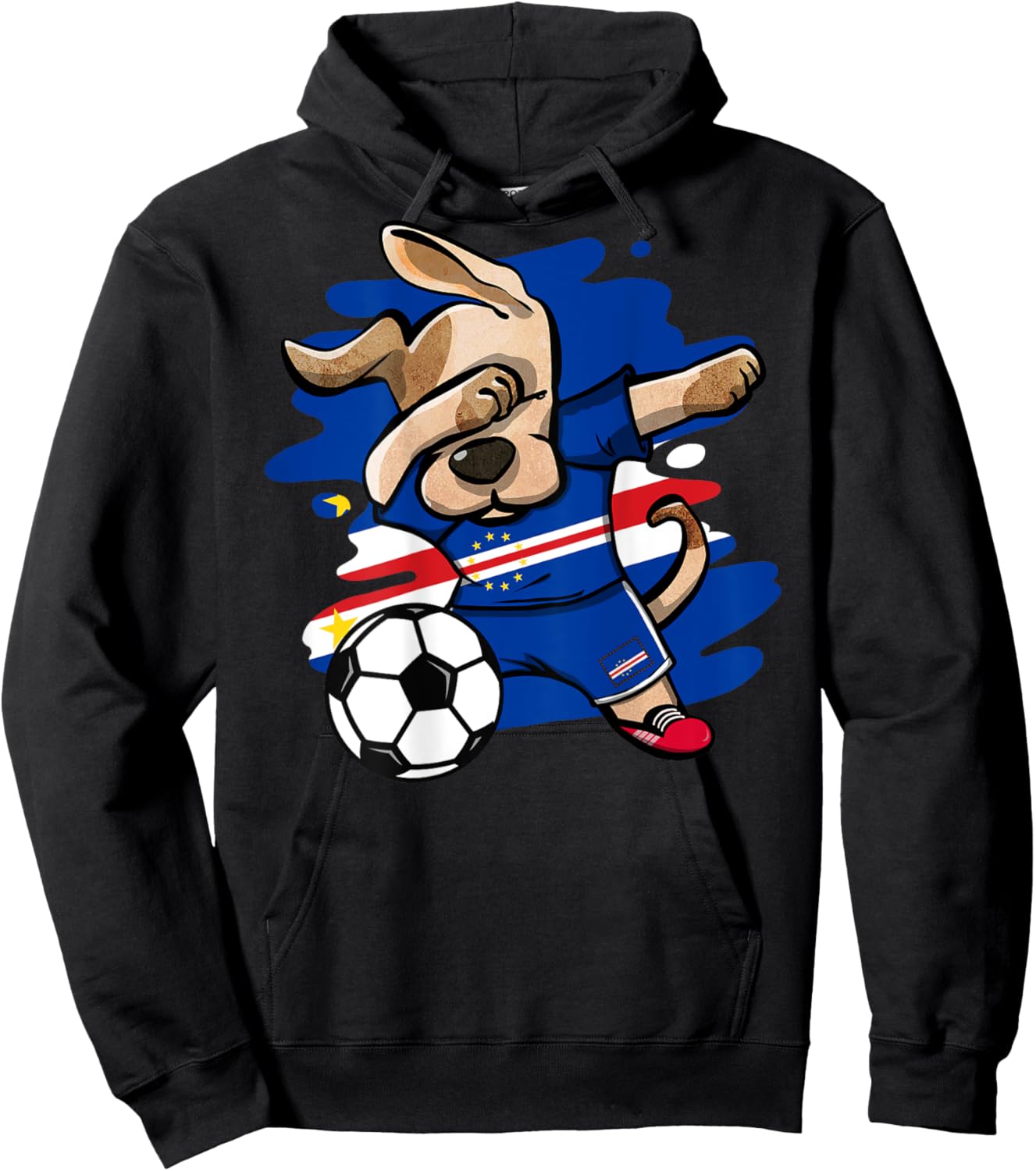 Dabbing Dog Cape Verde Soccer Fans Jersey Cape Verdean Flag Women Kids Hoodie - Hoodie | Black