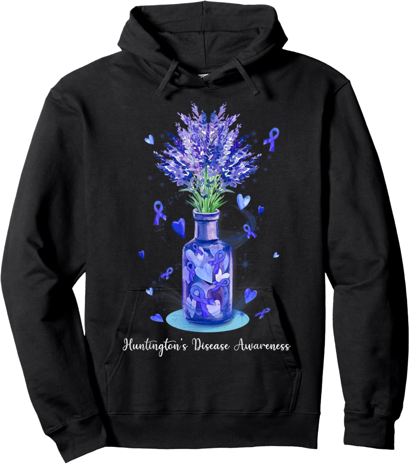 Floral Blue Ribbon Huntington's Disease Awareness Hoodie - Hoodie | Black