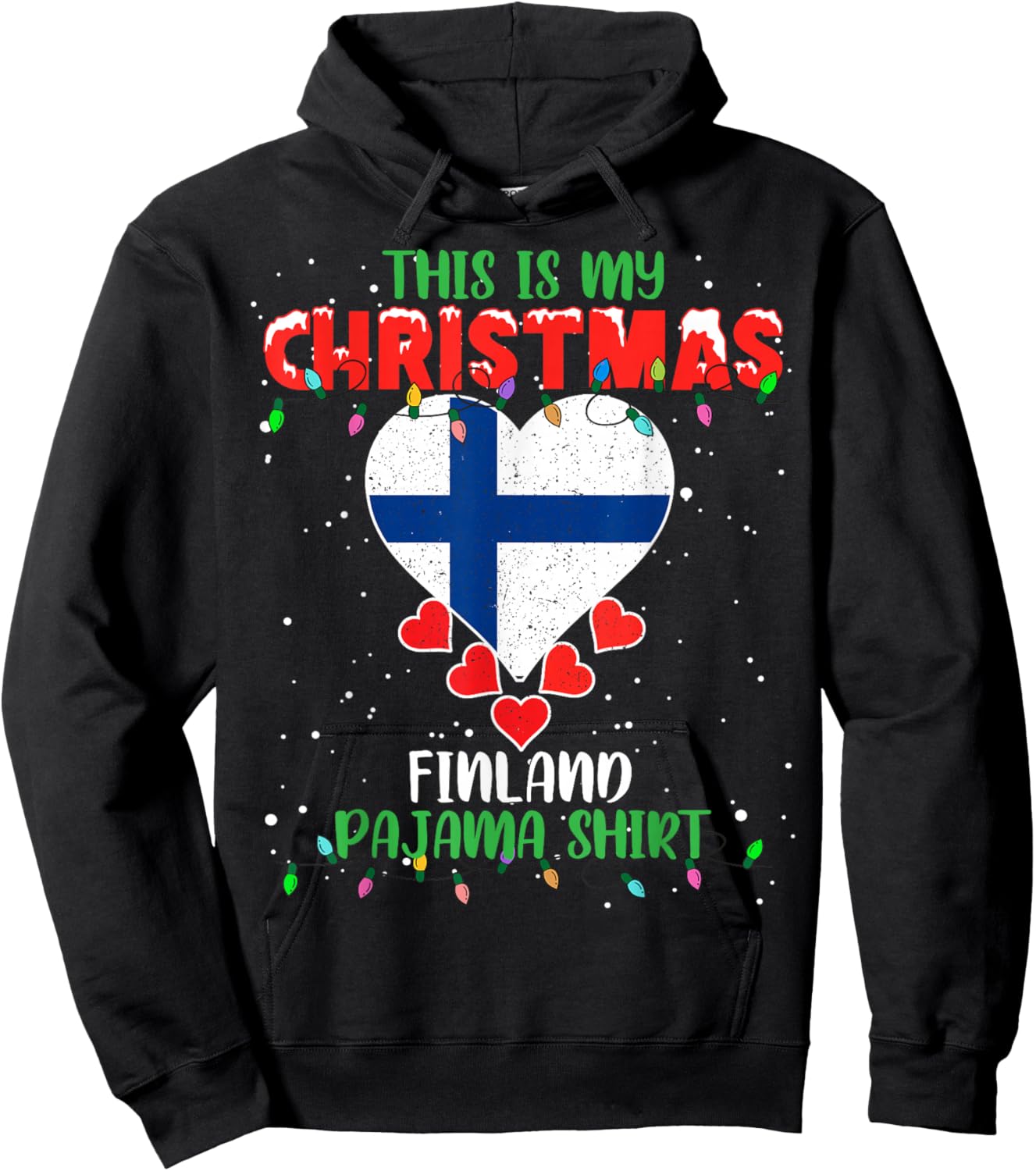 This Is My Christmas Lights Love Finland Flag Pajama Hoodie - Hoodie | Black