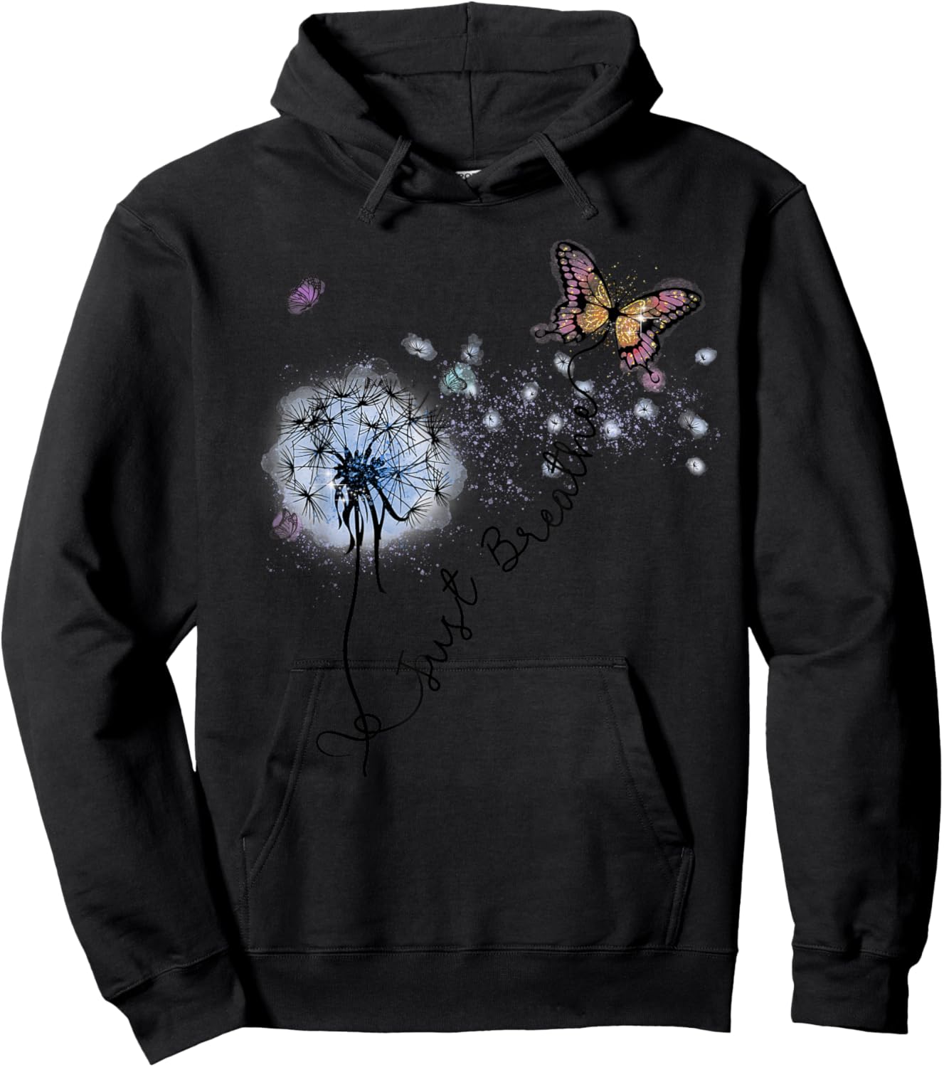 Dandelion Just Breathe Buttefly Inspiration Quotes Women Men Hoodie - Hoodie | Black