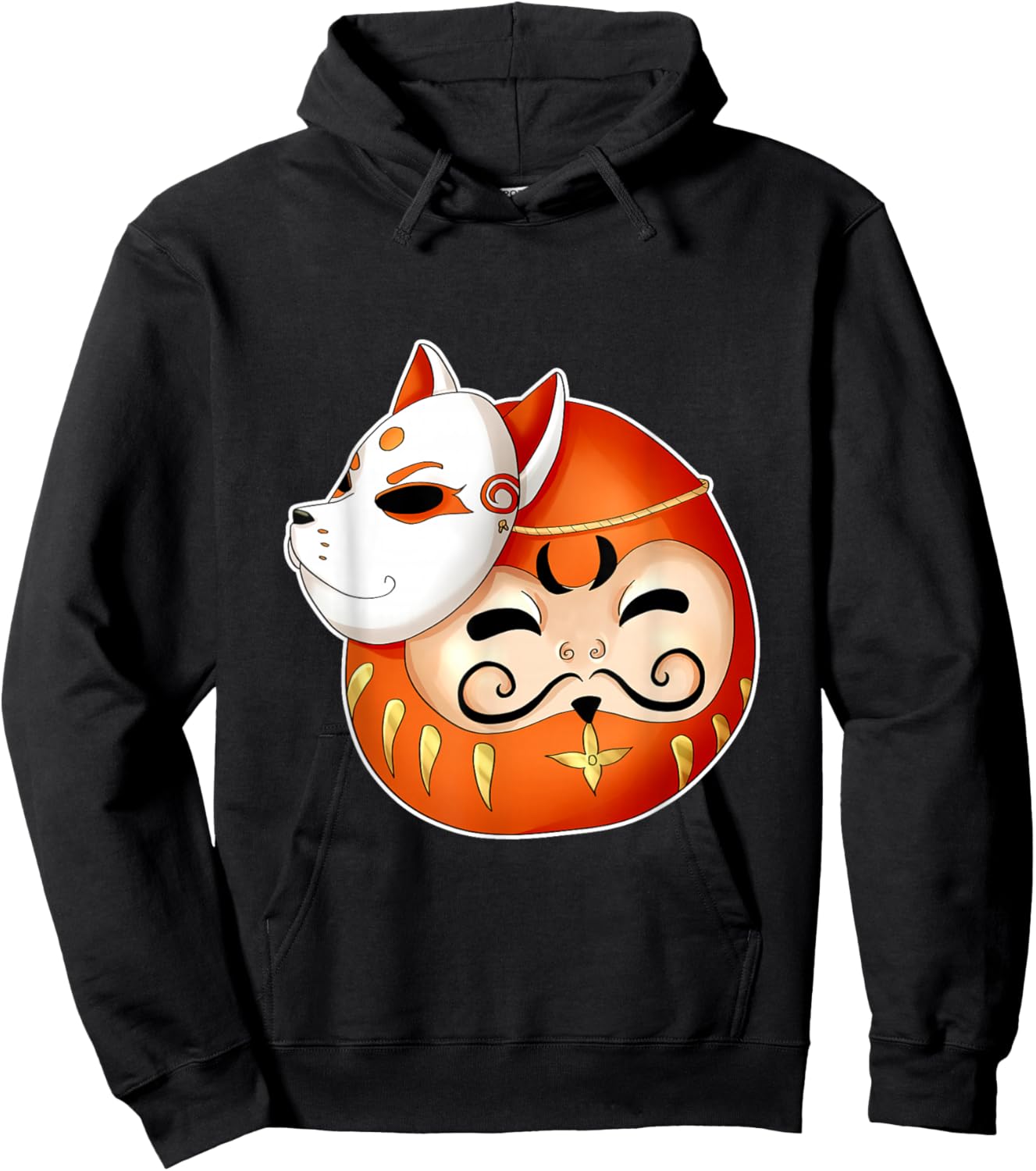 Daruma Fox Mask Bodhidharma Kawaii Anime Japanese Manga Hoodie - Hoodie | Black
