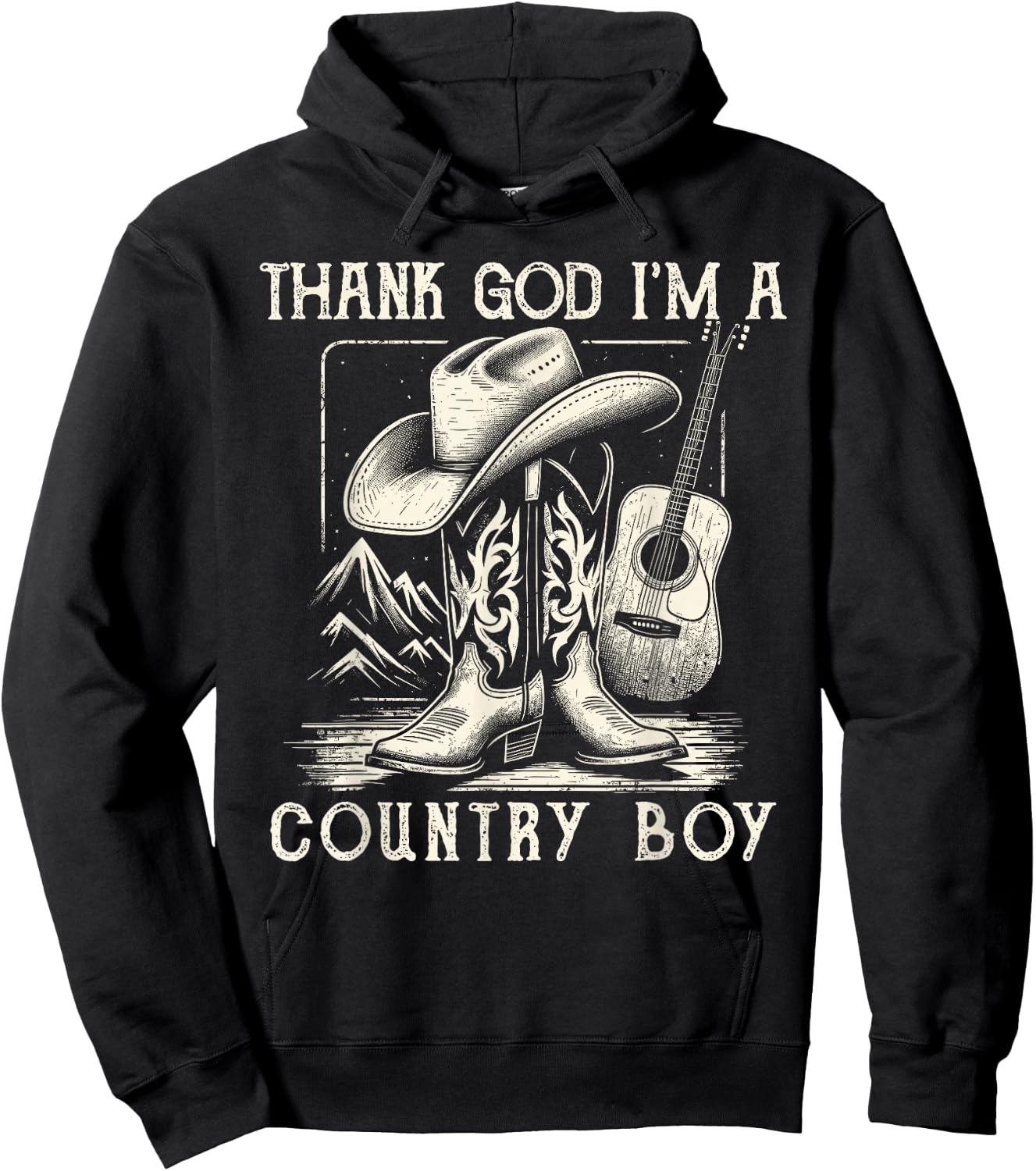 Thank God I'm A Country Music Boy Cowboy Western Retro Hoodie - Hoodie | Black