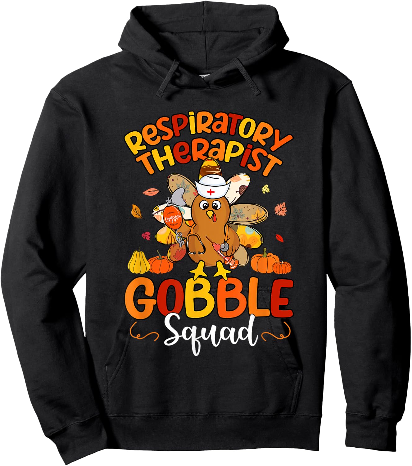 Respiratory Therapist Gobble Squad Turkey Fall Thanksgiving Hoodie - Hoodie | Black