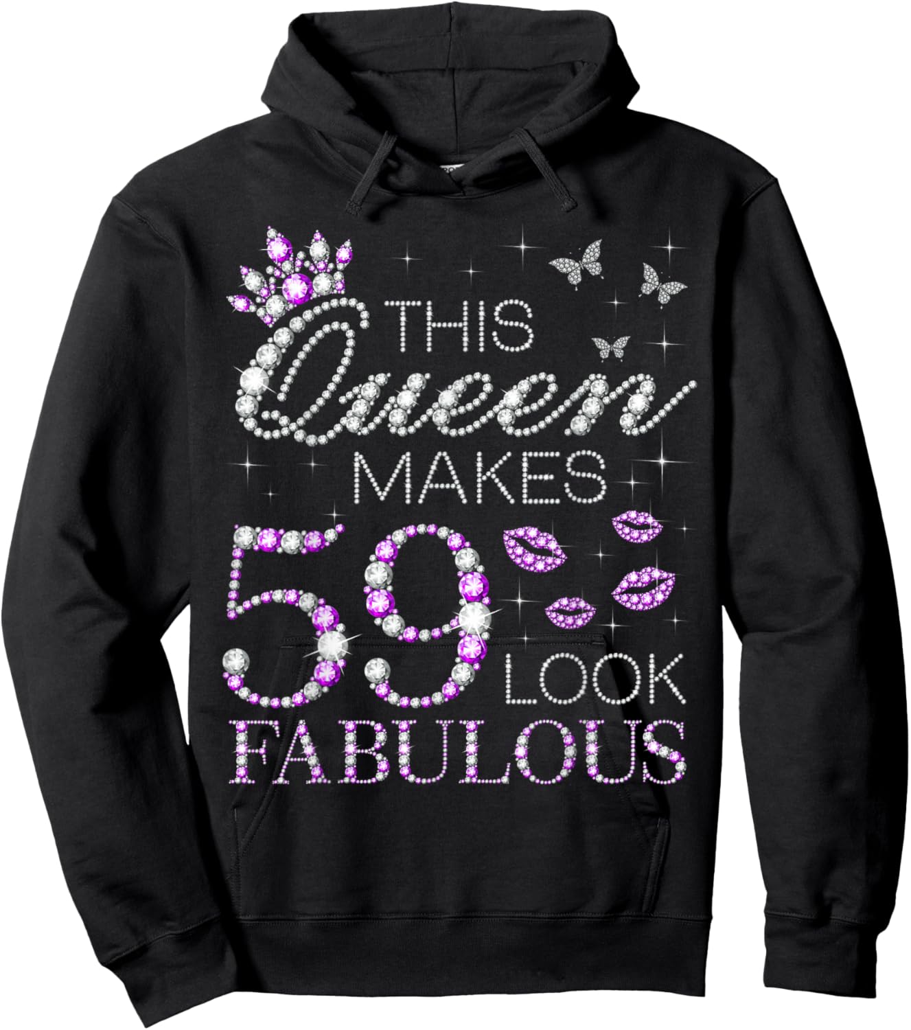 This Queen Makes 59 Look Fabulous 59th Birthday Purple Style Hoodie - Hoodie | Black