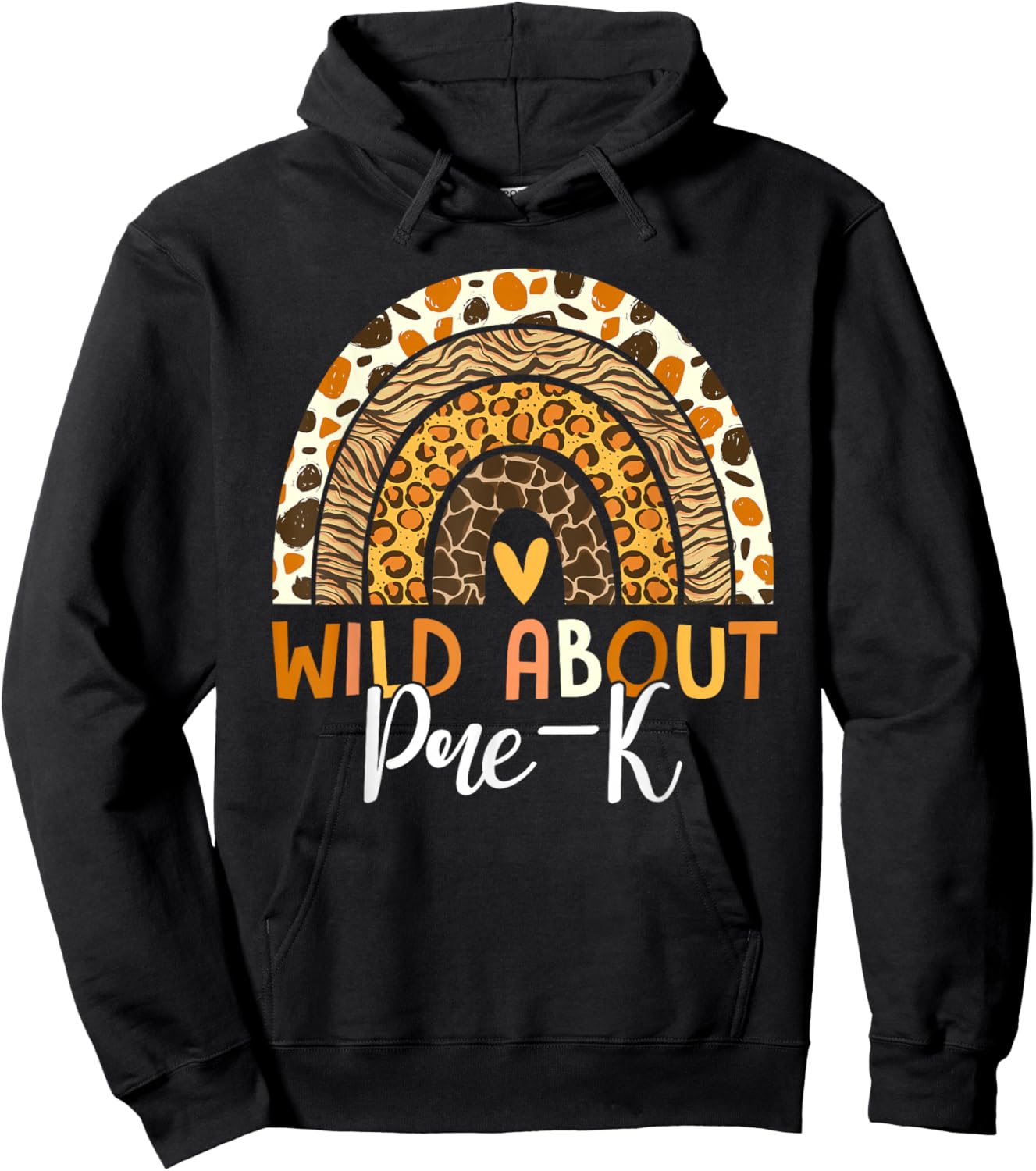 Wild About Pre-K Teacher Back To School Leopard Rainbow Hoodie - Hoodie | Black
