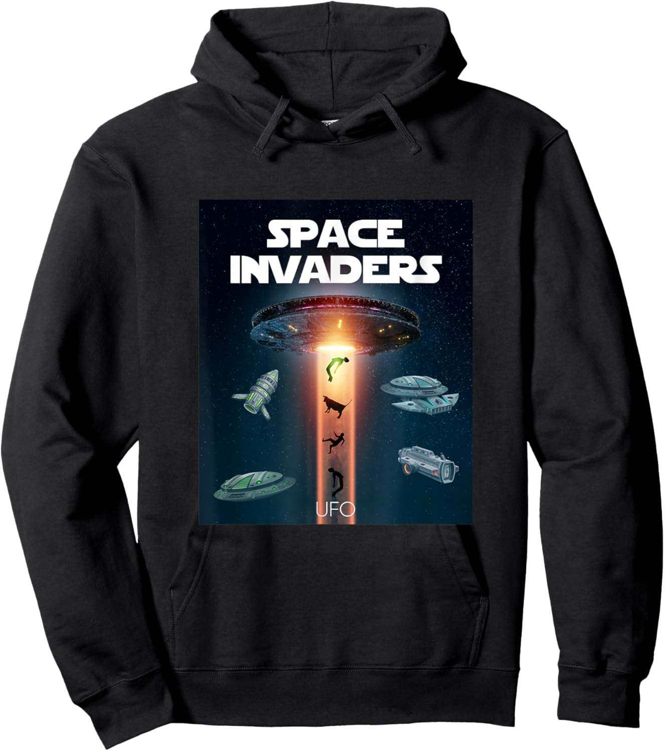 Space Invaders With UFO Aliens Spacecrafts Graphic Designs Hoodie - Hoodie | Black