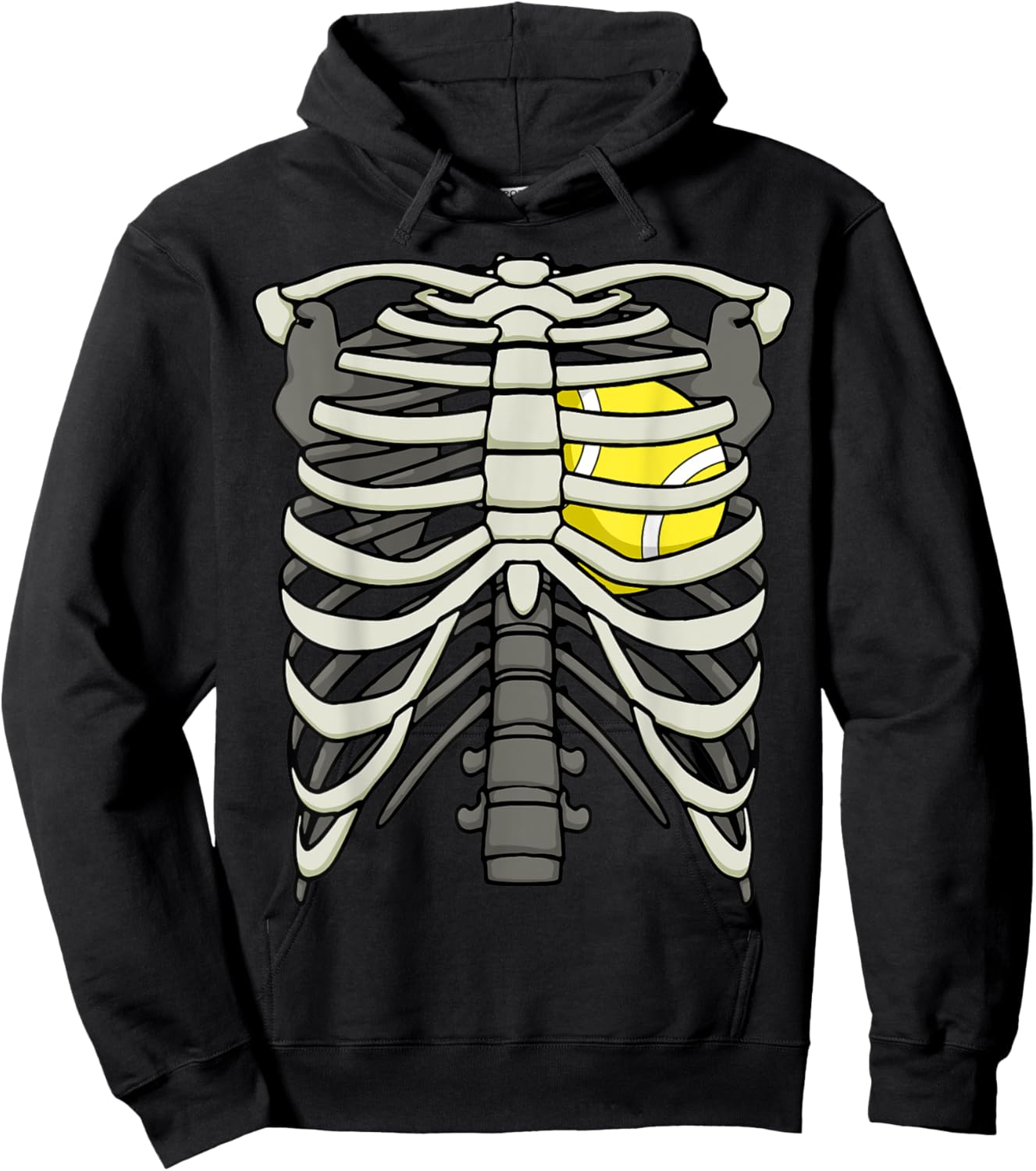 Ribcage Halloween Tennis Player Skeleton Ball Heart Hoodie - Hoodie | Black