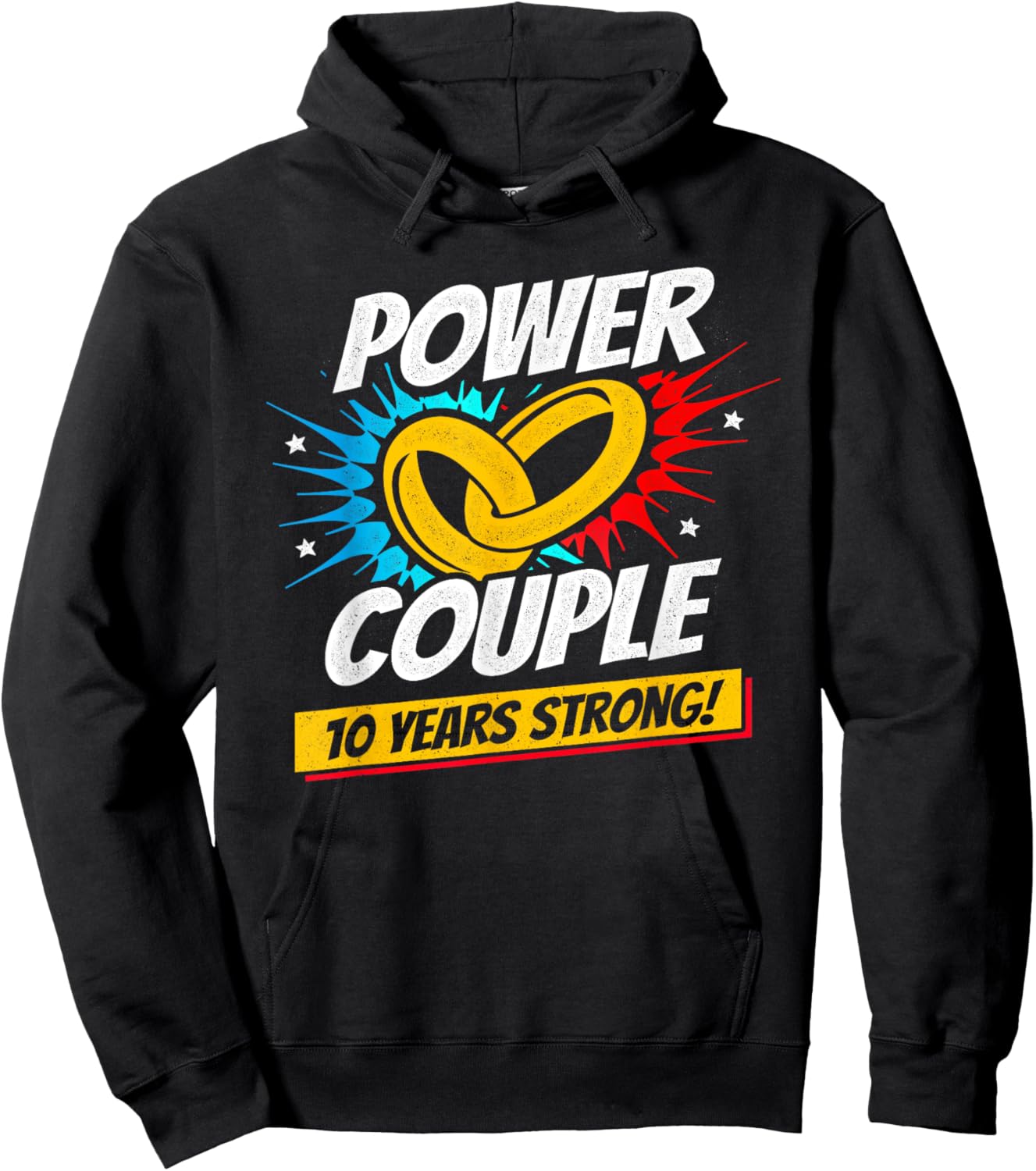 Married 10 Years - Power Couple - 10th Wedding Anniversary Hoodie - Hoodie | Black