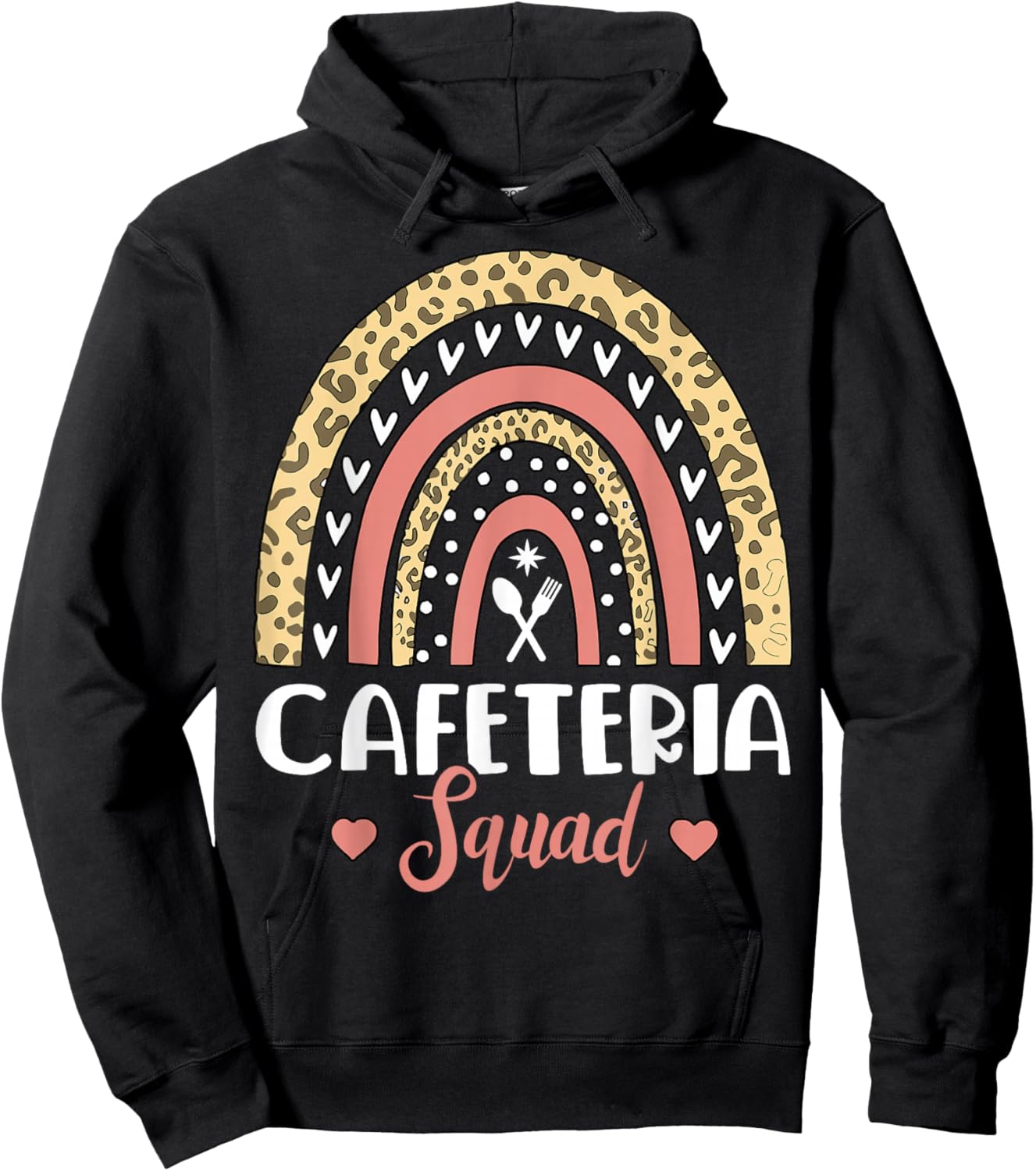 Cafeteria Squad Boho Rainbow Leopard Lunch Lady Crew Hoodie - Hoodie | Black