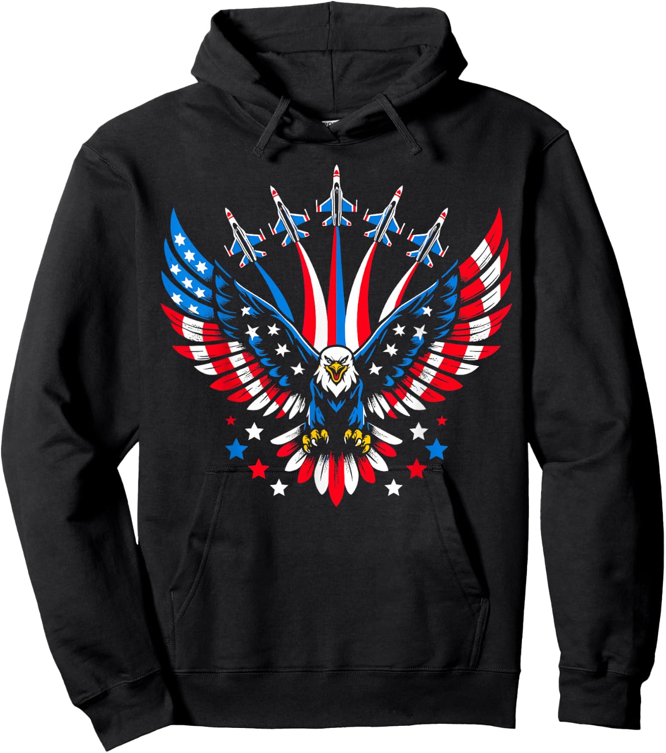 Eagle Patriotic Red Blue USA Flag Fighter Jets 4th of July Hoodie - Hoodie | Black