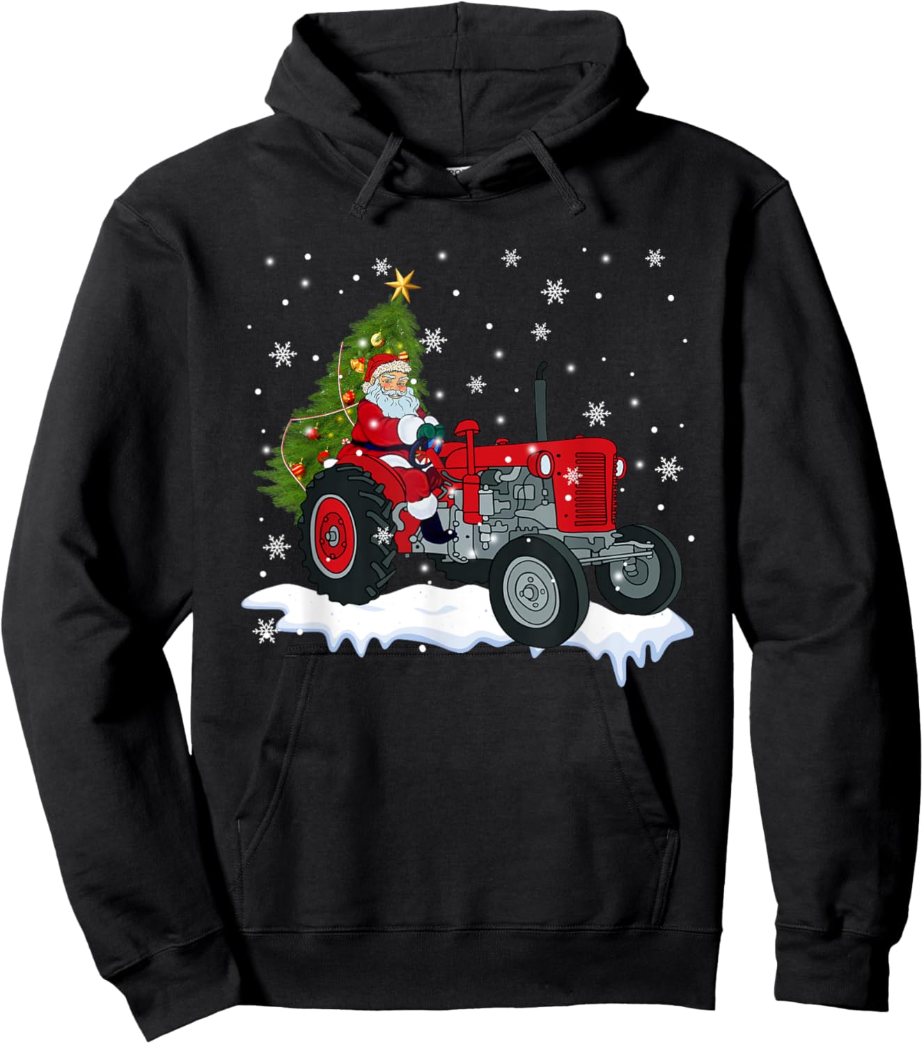 Christmas Santa Claus Riding Tractor Xmas Tree Tractor Lover Hoodie - Hoodie | Black