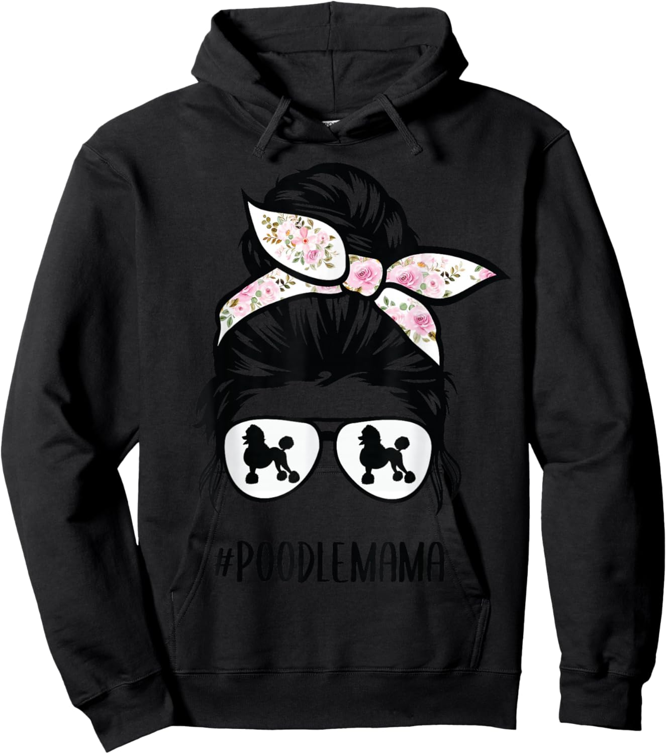Poodle Mom messy bun hair glasses, Poodle Mama messy bun Hoodie - Hoodie | Black