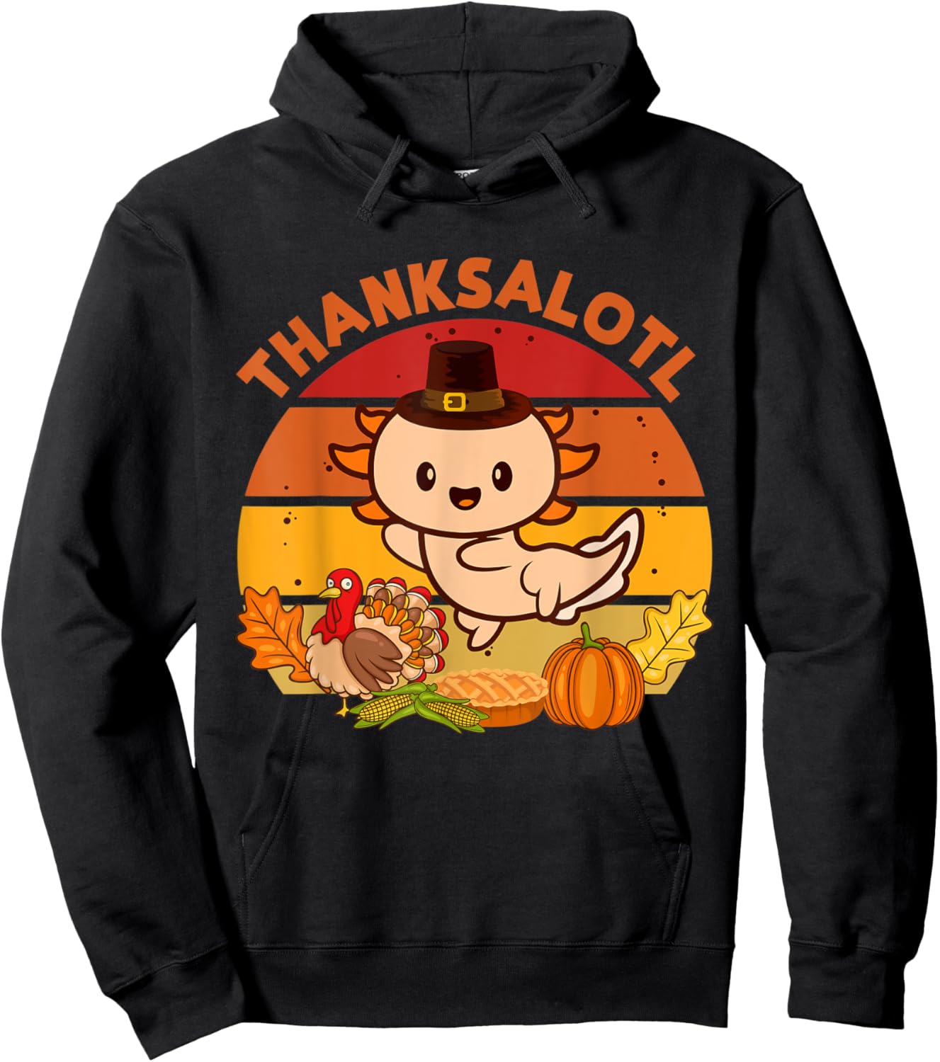 Thanksgiving Axolotl Thanksalotl Salamander Turkey Hoodie - Hoodie | Black