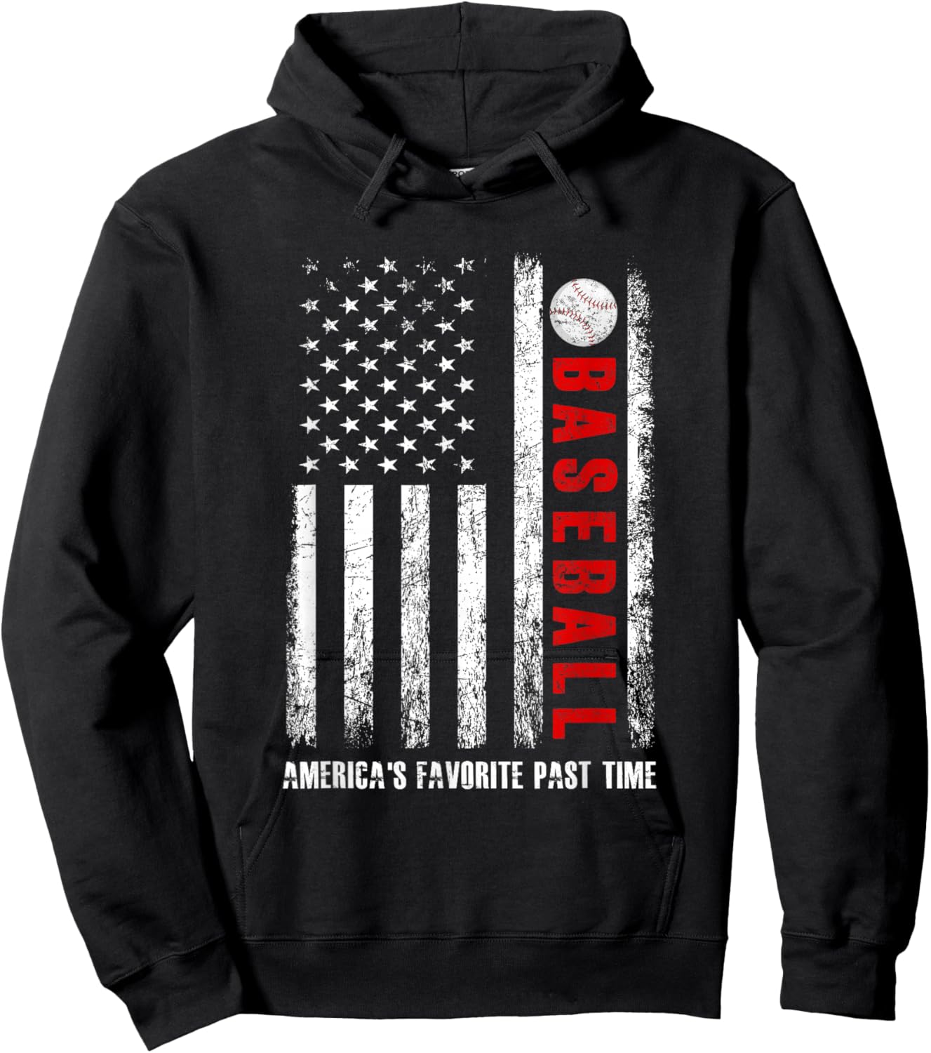 American Flag Vintage Baseball America's Favorite Past Time Hoodie - Hoodie | Black