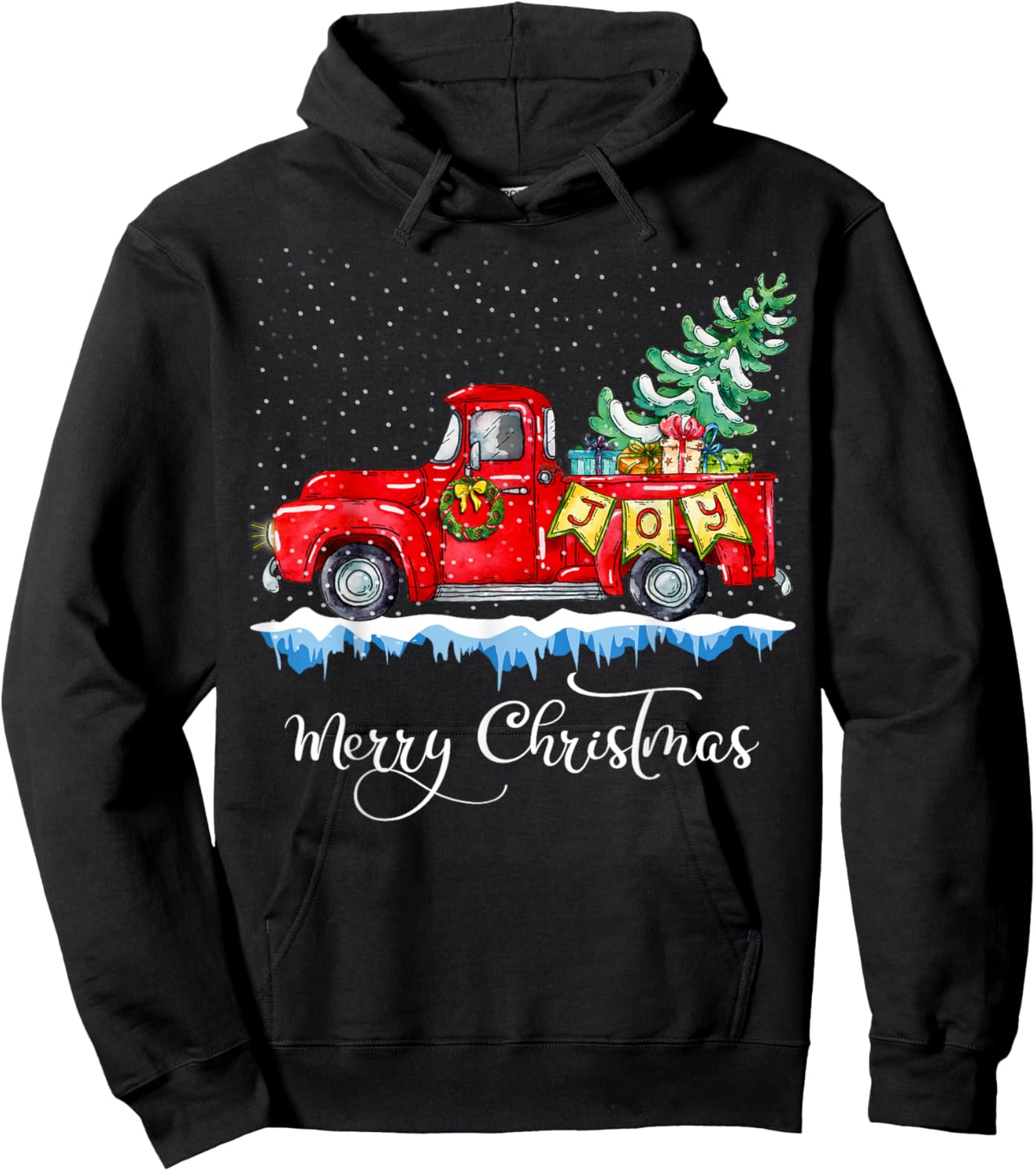 Vintage Merry Christmas Red Truck Old Fashioned Christmas Hoodie - Hoodie | Black
