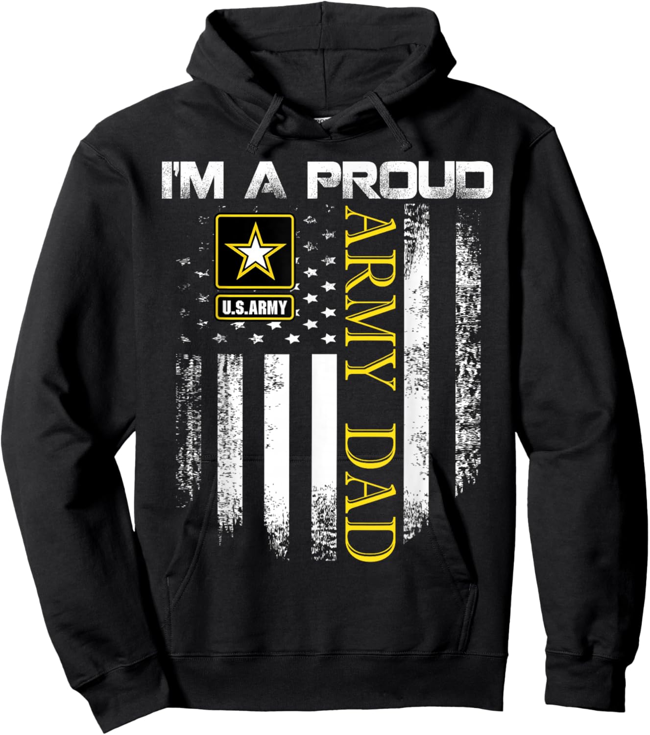 Vintage I'm A Proud Army Dad With American Flag Gift Hoodie - Hoodie | Black