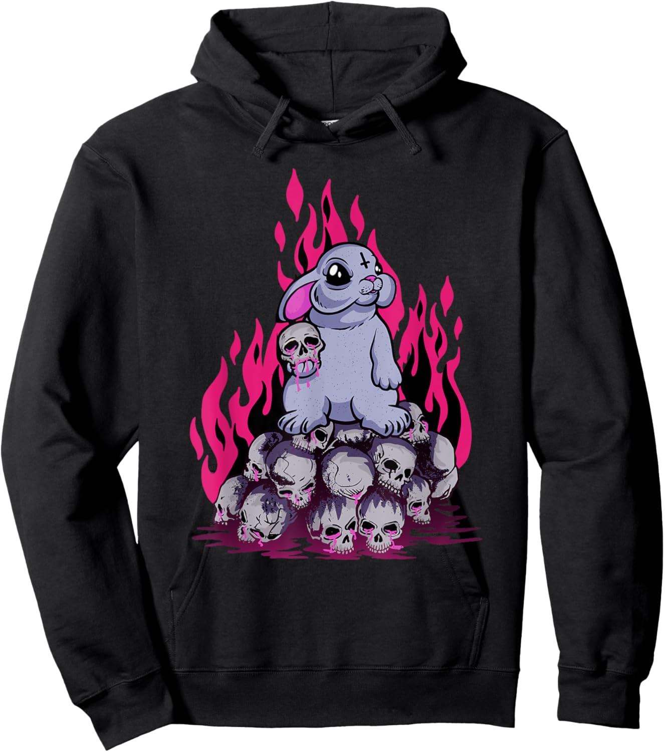 Pastel Goth Creepy Cute Bunny Skull Menhera Witch Rabbit Hoodie - Hoodie | Black