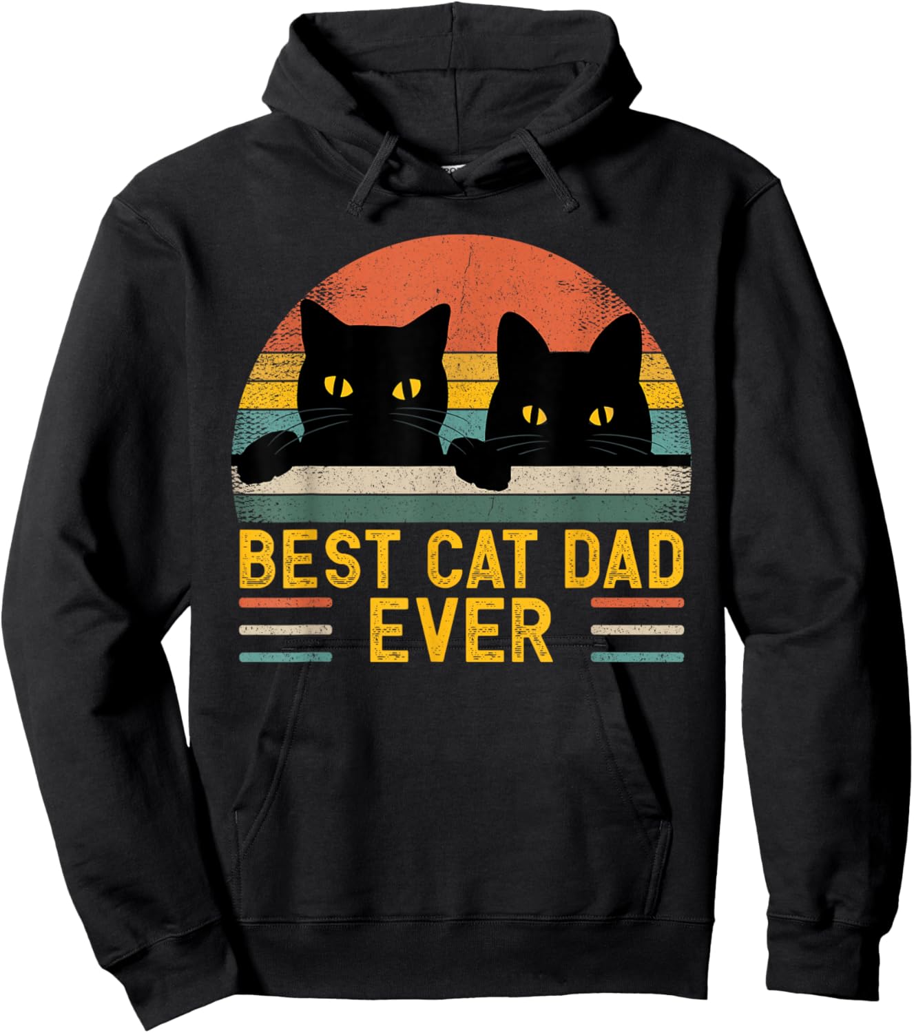 Best Cat Dad Ever Retro Style Black Cats Lover Hoodie - Hoodie | Black