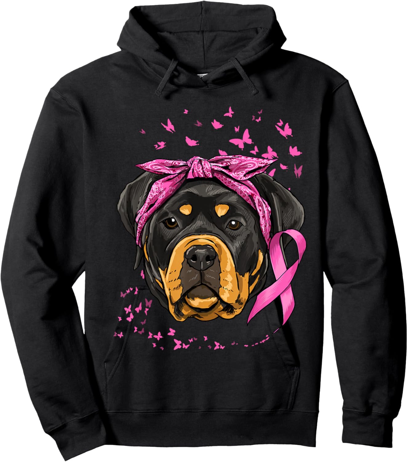 Rottweiler Pink Ribbon Breast Cancer Awareness Survivor Hoodie - Hoodie | Black