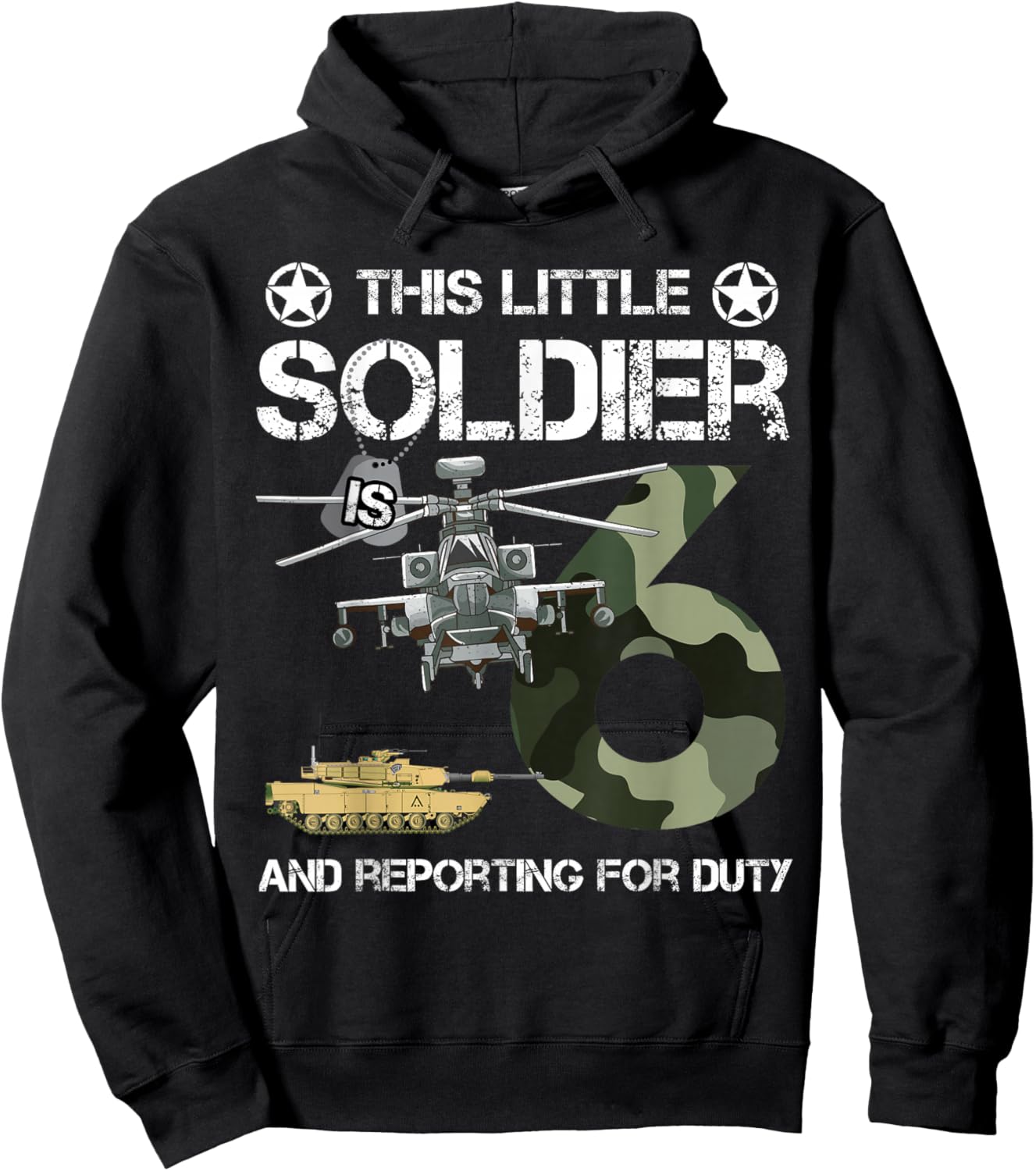 6 Year Old Soldier Camo Army Birthday Themed Military Family Hoodie - Hoodie | Black