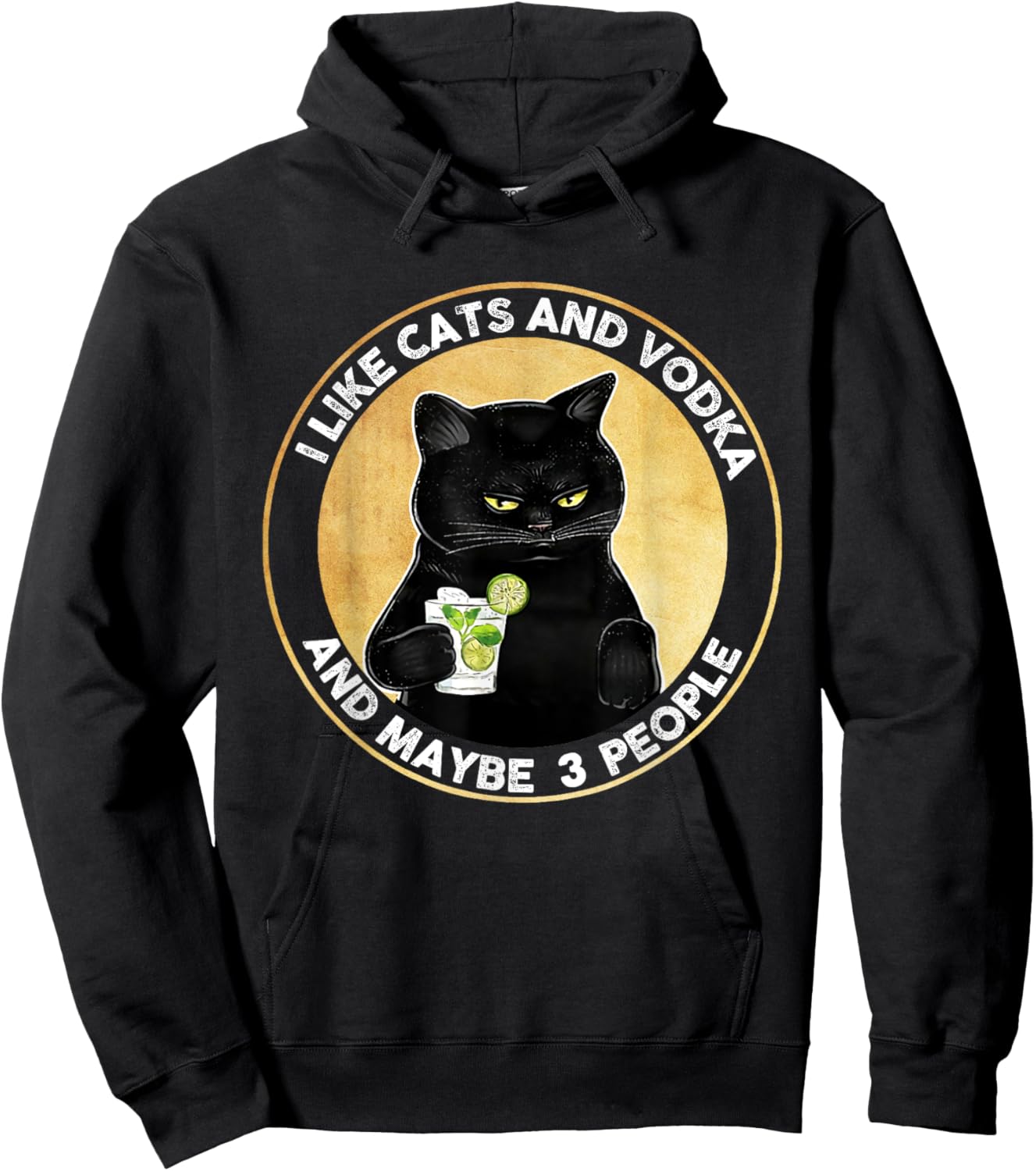 I Like Cats And Vodka And Maybe 3 People Vintage Hoodie - Hoodie | Black
